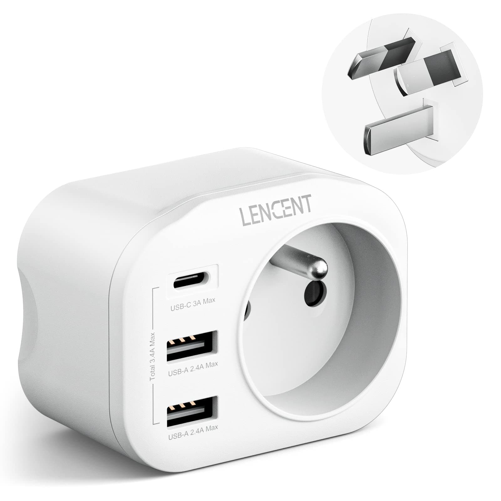 LENCENT Adaptateur Prise AU Australie Chine Nouvelle-Zélande, avec 2 Ports USB & 1 Port USB-C adapté à AUS Prise Française Adaptateur électrique Mâle AU Femelle France, Type I