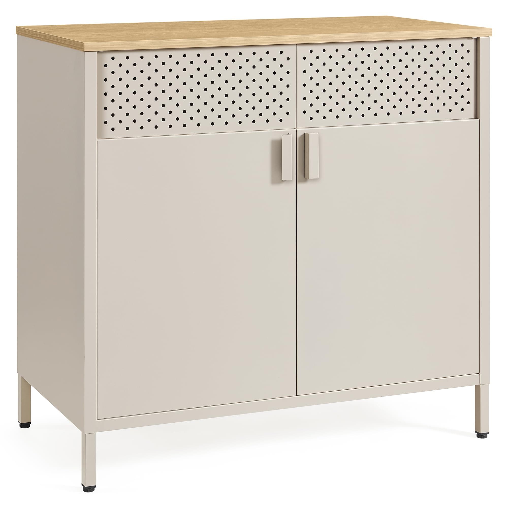 SONGMICS Aufbewahrungsschrank, Metallschrank, mit Doppeltür, Magnetverschluss, Verstellbarer Einlegeboden, Stahlgestell, 40 x 80 x 76 cm, sandbeige-naturbeige LSC102L01