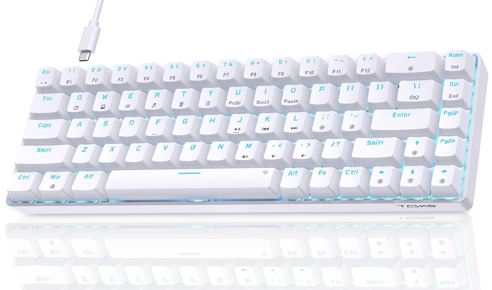Dierya×TMKB Tastiera Gaming Meccanica 60% con Interruttori Meccanici Clicky,T68se Keyboard Gioco Luce monocromatica Type-C Mini Compact 68 Tasti Anti-Ghosting（Layout US,QWERTY） Bianco