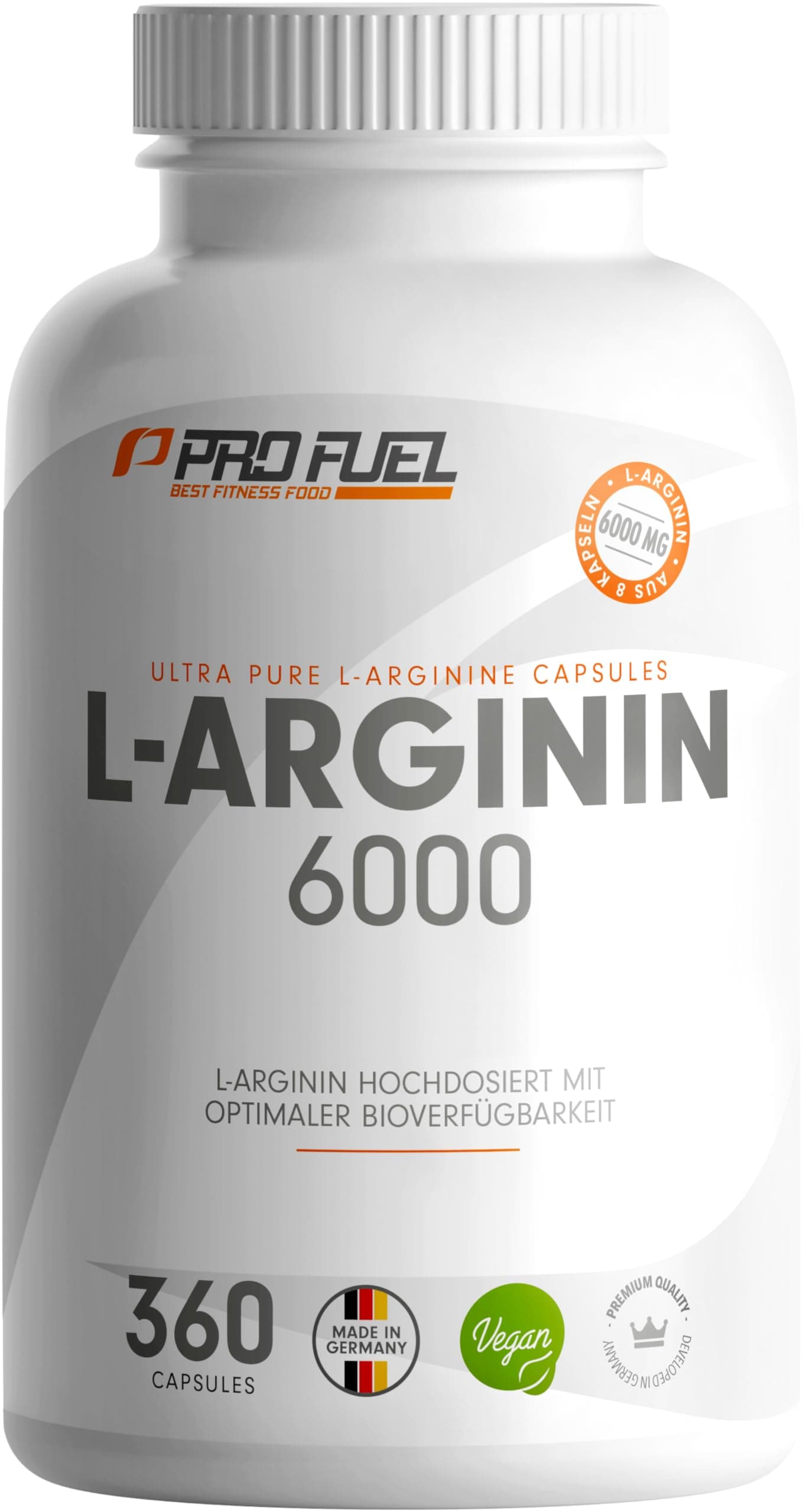 L-Arginin 360 Kapseln vegan - mit 6000 mg hochwertigem L-Arginin aus Fermentation (davon 6000 mg reines L-Arginin) je Tagesdosis - L-Arginin in Base-Form - laborgeprüft mit Zertifikat - vegan