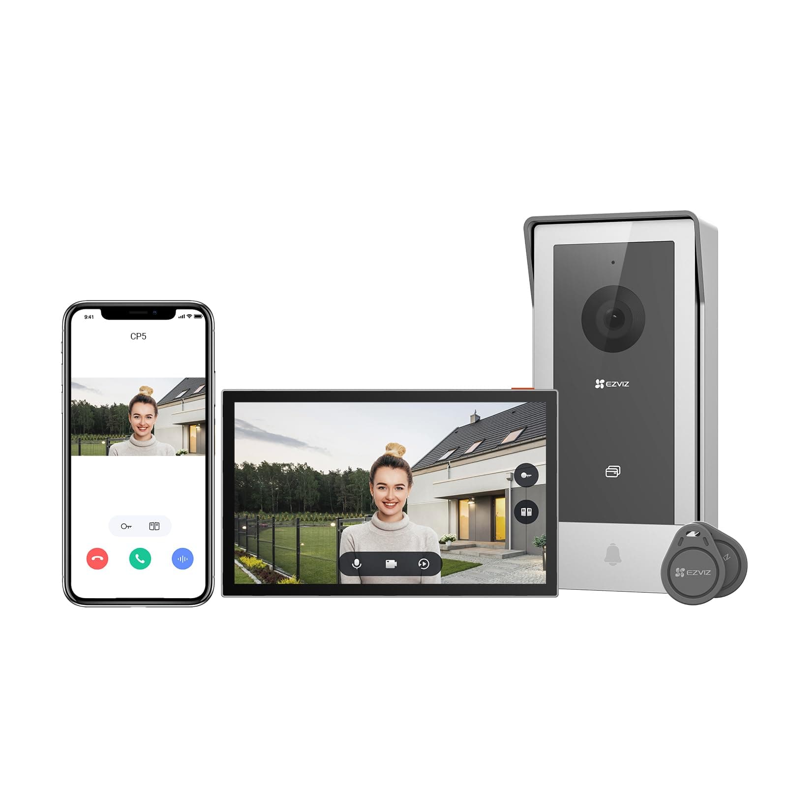 EZVIZ CP5 Visiophone connecté WiFi, Résolution 1080P, Moniteur Tactile Couleur 7", Portier vidéo à installation 2 Fils, Déverrouillage à Distance, Audio Bidirectionnel, Vision Nocturne, Design Compact