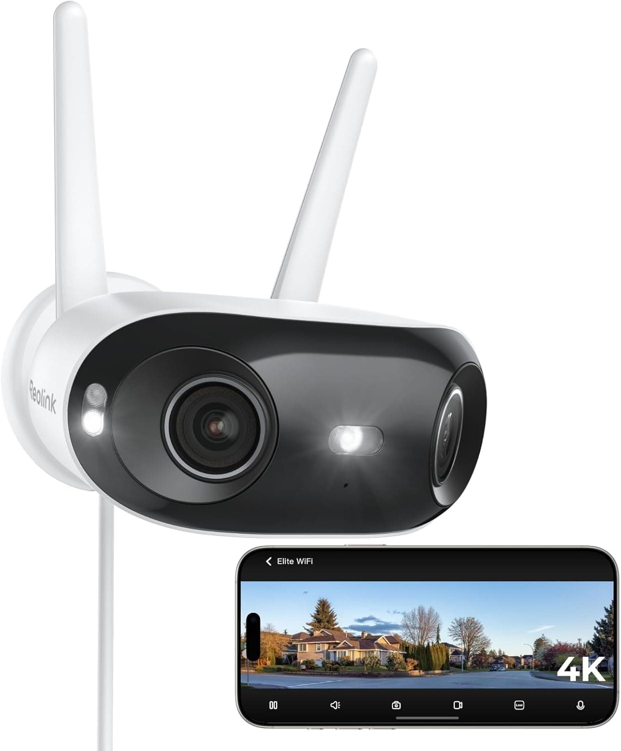 Reolink Elite WiFi, 4K Camara Vigilancia WiFi Exterior con Doble Lente, Vista Panorámica de 180°, Detección Inteligente, Trayectoria, Foco de Visión Nocturna, Grabación 24/7, Alimentación Enchufable