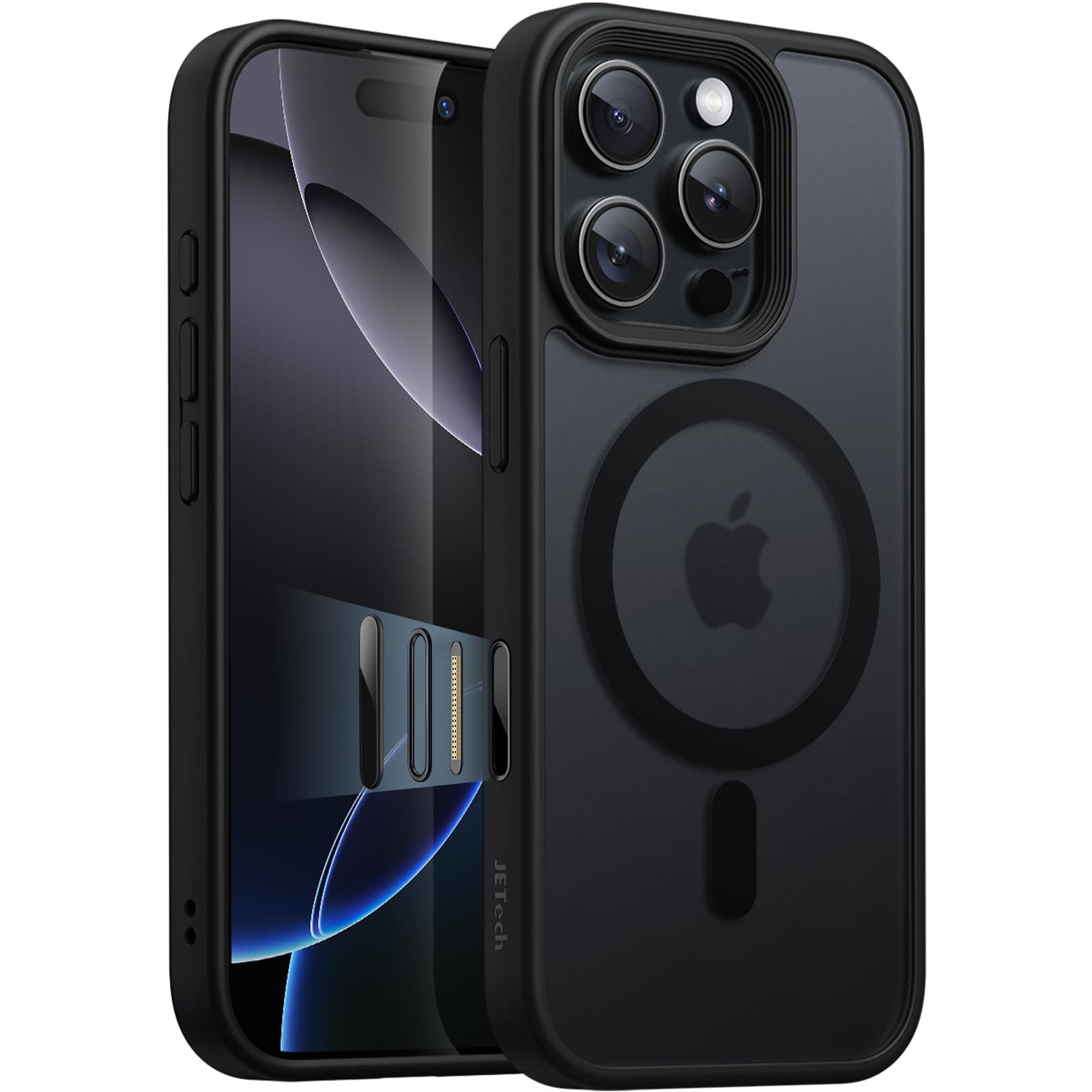 JETech Magnetisch Hülle für iPhone 16 Pro Max 6,9 Zoll mit Kamerasteuerung Capture Button, Kompatibel mit MagSafe, Transluzente Matt Rückseite Dünn Stoßfest Handyhülle (Schwarzes Titan)