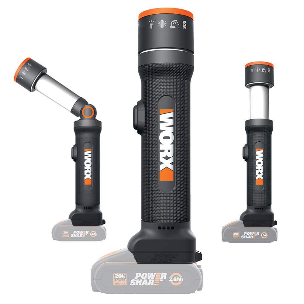 WORX WX027.9 LED Lampe 4-in-1 - aufladbare Multifunktions-Lampe - 20V - 120-510 Lumen für Camping, Reisen und mehr - ohne Akku & Ladegerät