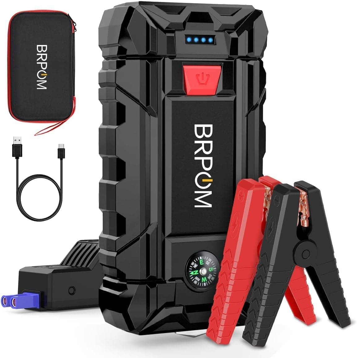 BRPOM Arrancador de Coches, 8000A 21800mAh Arrancador de Baterias de Coche 12V(para 8.0L de Gasolina o 6.5L de Diésel), Jump Starter Portátil, Carga Rápida QC3.0, Espera Larga