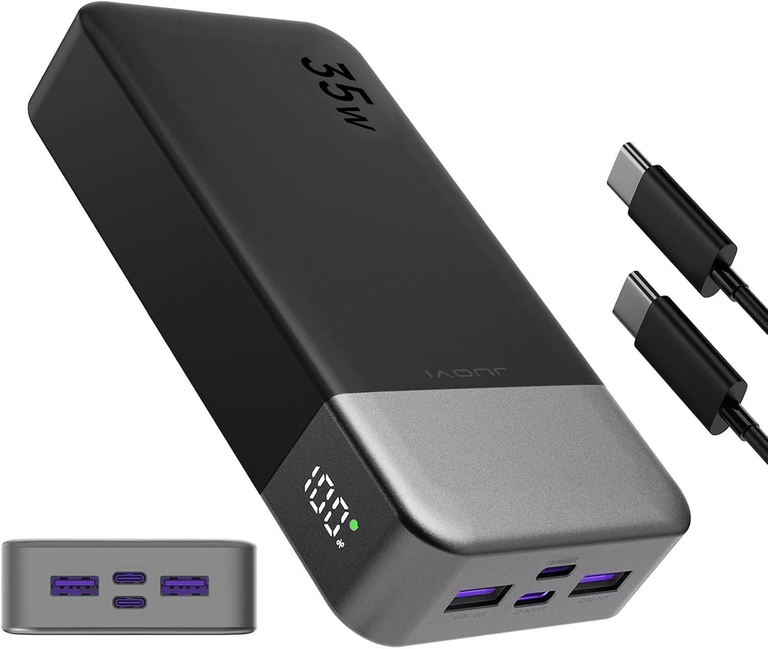 Portable Power Bank 20000mAh, JUOVI 35W Cargador portátil, batería de Carga rápida, PD3.0 QC4.0 batería Externa del teléfono con Pantalla LED para el iPhone 16 15, Galaxy, Tablet, Switch, etc