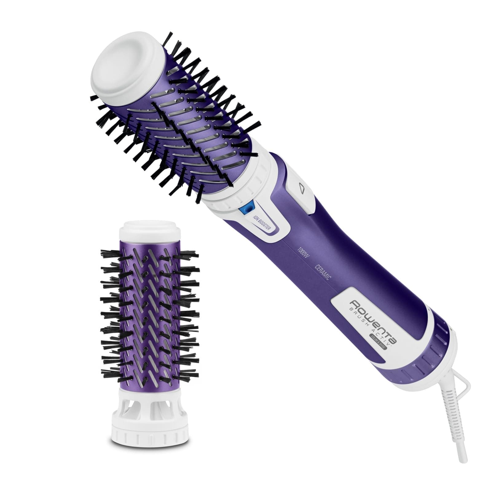 Rowenta Rotierende Warmluftbürste Brush Activ Volume & Shine, Keramikbeschichtung, 2 Bürstenköpfe, mit Schutzhülle, 3 Geschwindigkeitsstufen, Kaltstufe, rotierender Haartrockner, violett, CF9530