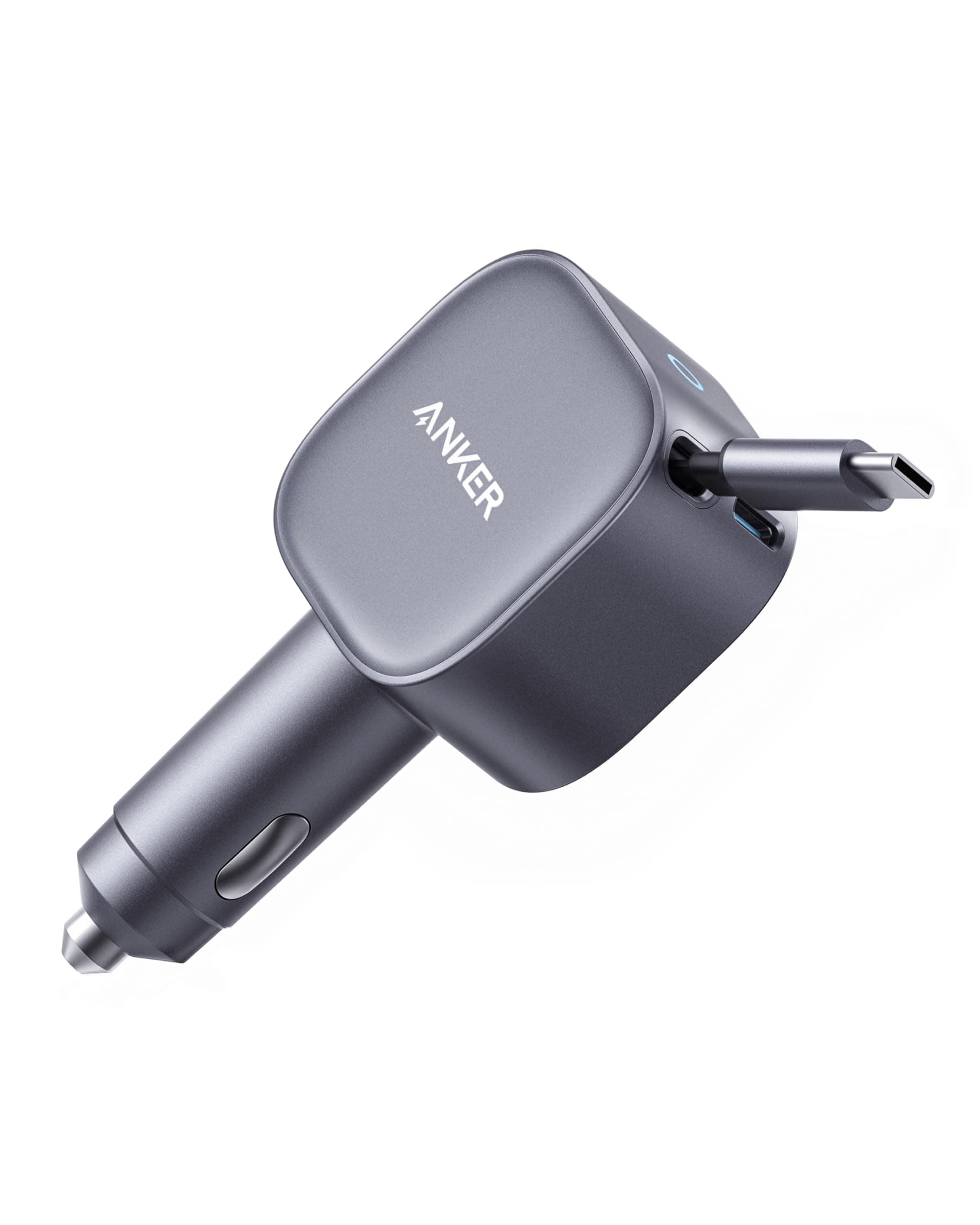 Anker USB-C Kfz-Ladegerät, 75W Max. Ultra-kompaktes Typ-C Kfz-Schnellladegerät, Integriertes einziehbares Kabel, Autonetzteil für iPhone 17/16/15 Serie, MacBook Pro/Air, iPad, Galaxy, AirPods