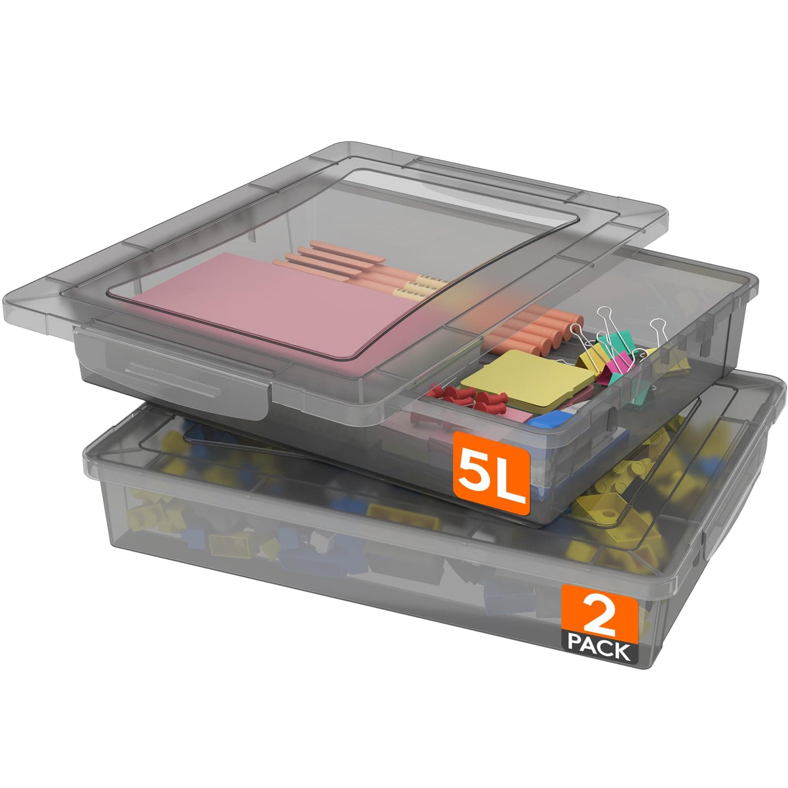 Lifewit 2 Pack 5L Mehrzweck-Aufbewahrungsbox mit Deckel, Aufbewahrungsbox Flach, Dokumentenbox A4, Kunststoffbox für Papier, Bastelarbeiten, Bauklötze, Werkzeug; Büro/Kinderzimmer/Klassenzimmer
