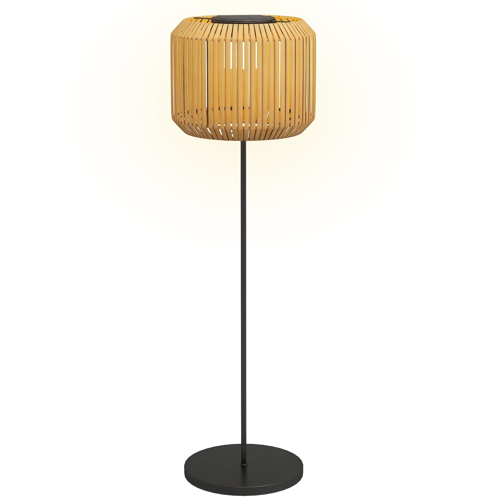 Outsunny Lampadaire solaire extérieur en résine tressée, lampadaire sans fil rechargeable avec capteur de lumière, style moderne, lampadaire LED extérieur, étanche, pour jardin patio, 130 cm, jaune