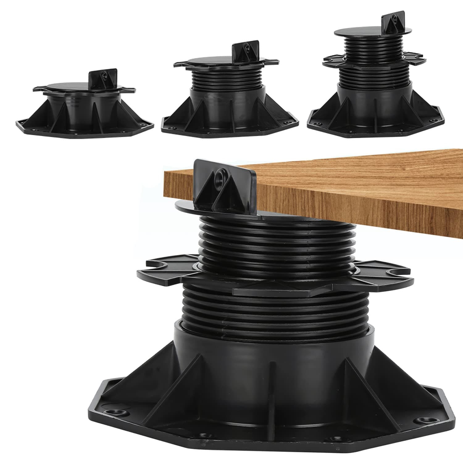 Herrselsam Lot de 100 plots de terrasse réglables en hauteur 60 à 140 mm pour sous-structure, lames de terrasse en bois WPC, capacité de charge de 1700 kg