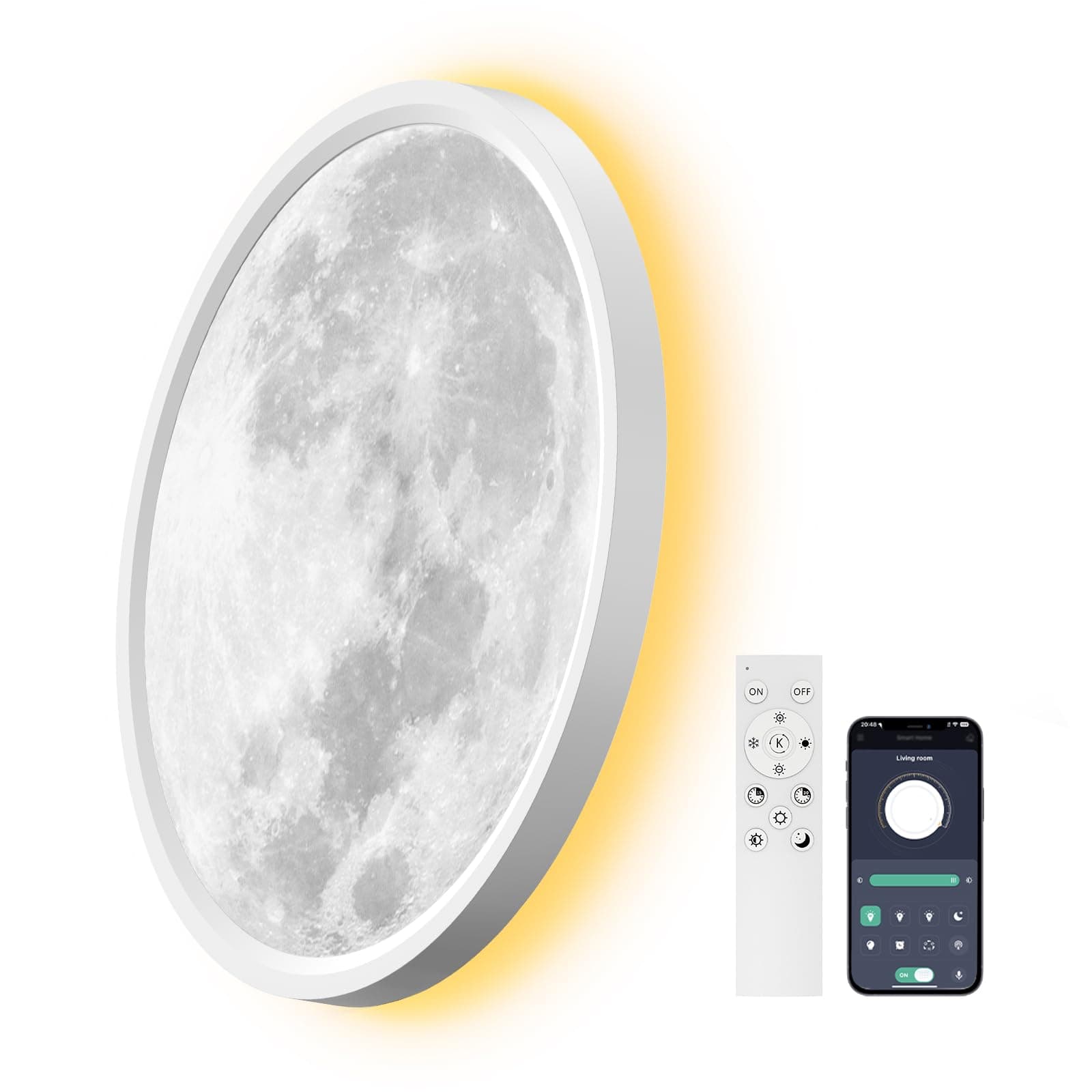 AIKVSXER Plafón LED Moonlight Ø30 cm de 24W, Lámpara de Techo Impermeable IP44, 3000K–6500K con Función de Memoria y Temporizador, para Dormitorios, Habitaciones Infantiles, Cocinas y Comedores