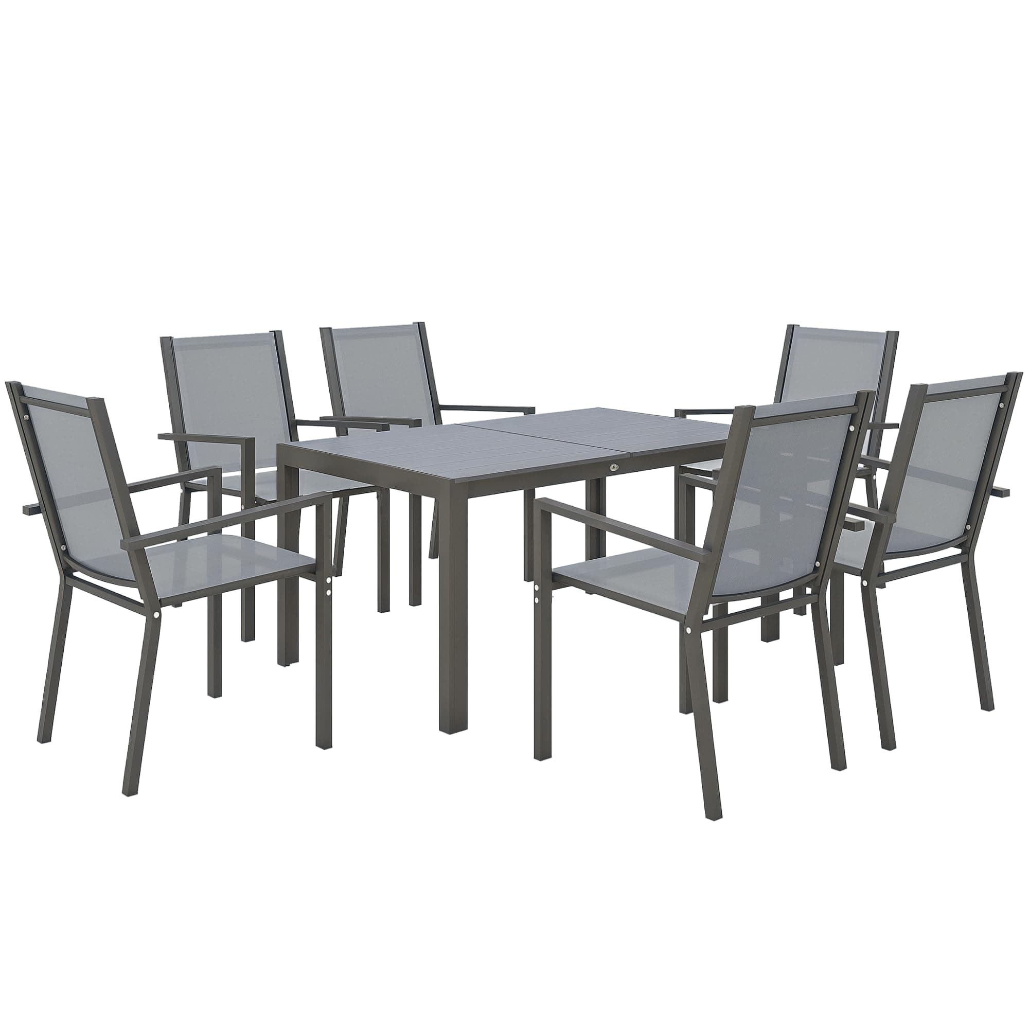 Outsunny Ensemble de Salle à Manger de Jardin pour 6 Personnes, Salon de Jardin extérieur, Cadres en Acier, chaises empilables, dossiers Hauts, Gris