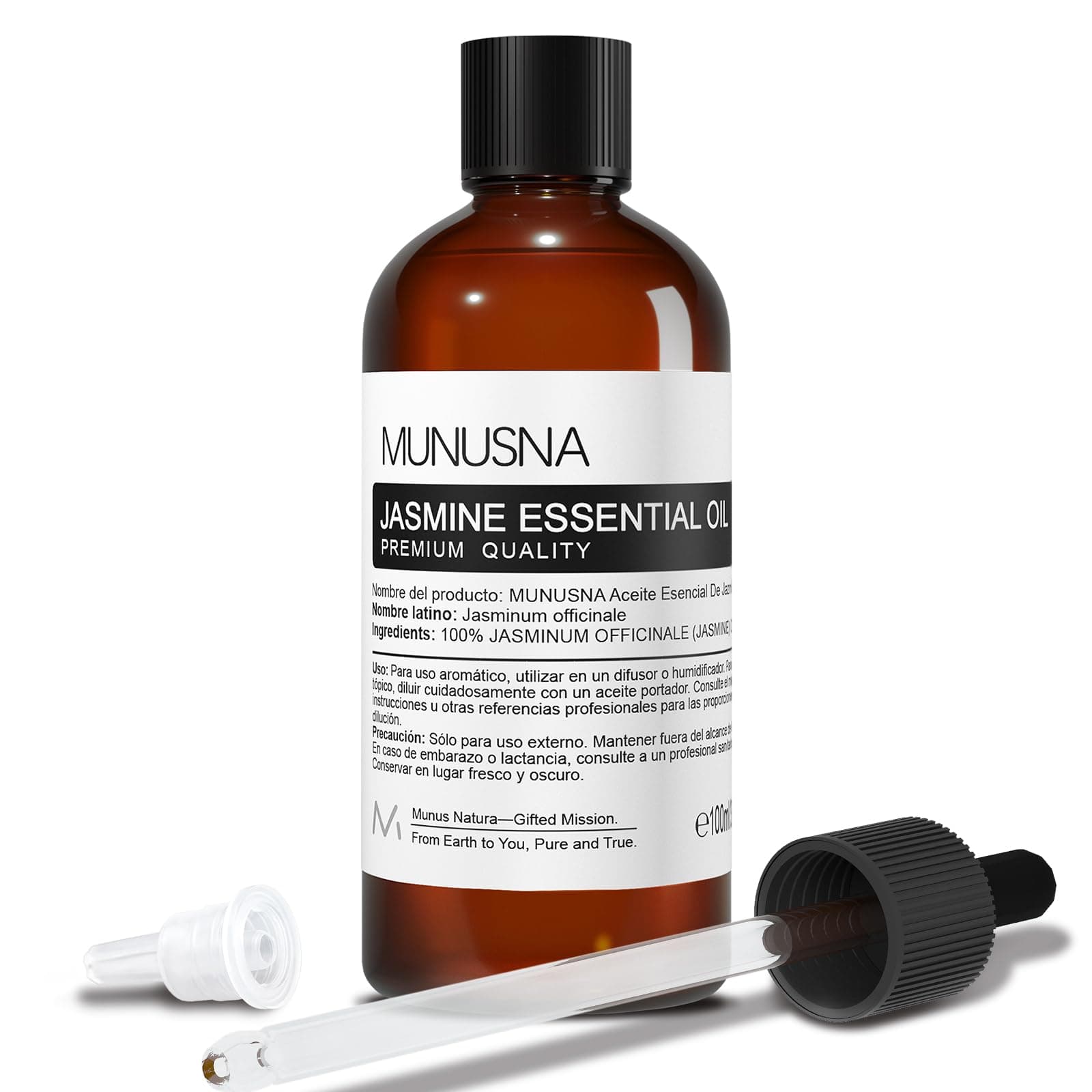 Aceite Esencial Jazmín 100ML, MUNUSNA Aceites Esenciales Naturales Puros para la Relajación - Aceite Fragancia Jazmín para Humidificador, Difusor, Jabón, Velas, Masaje, Jasmine Oil