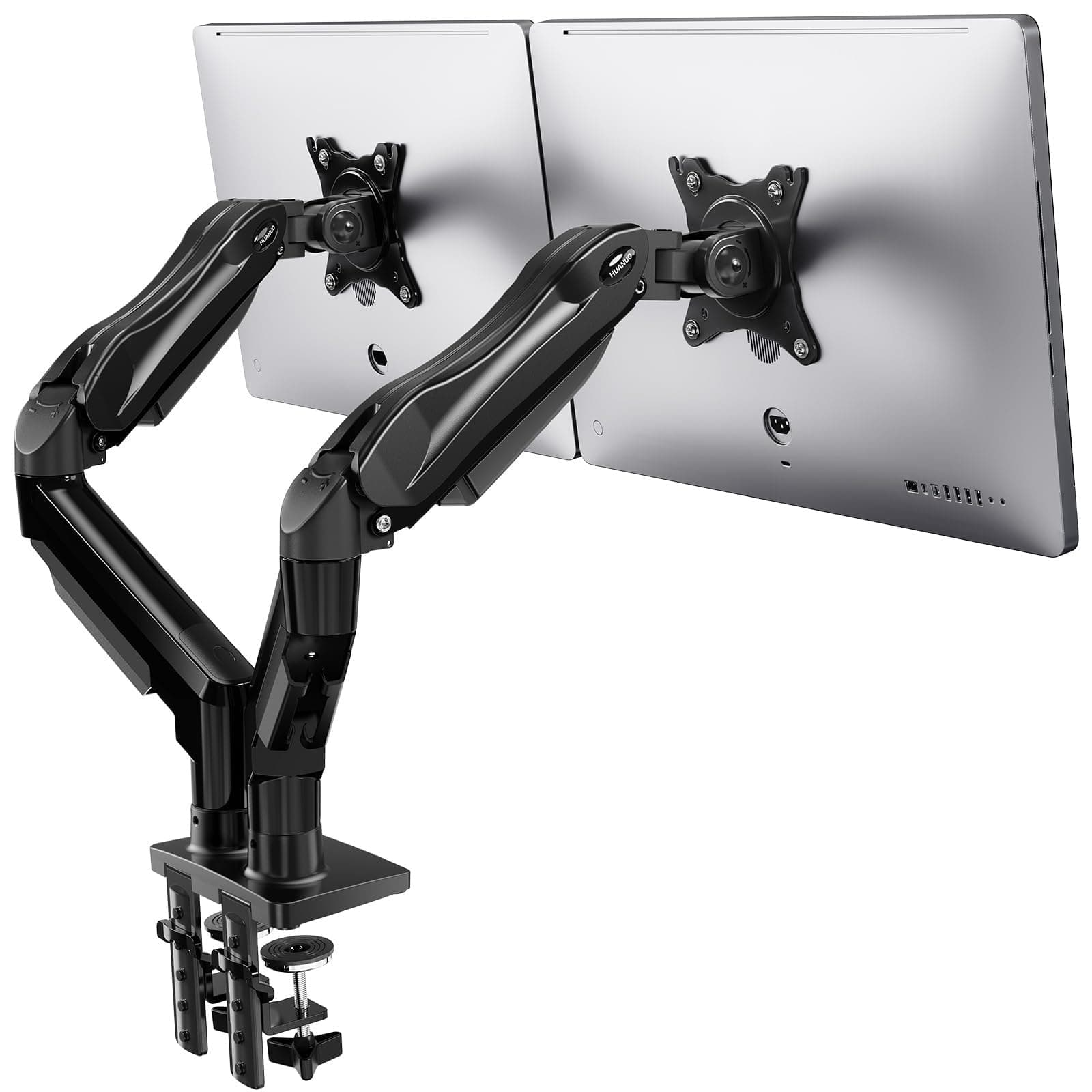HUANUO Support Ecran PC 2 Ecran de 13 à 32 Pouces, Bras pour Écran Pc pour Écrans Plats, Gaming Bras Ecran PC VESA 75x75/100x100mm (Noir)