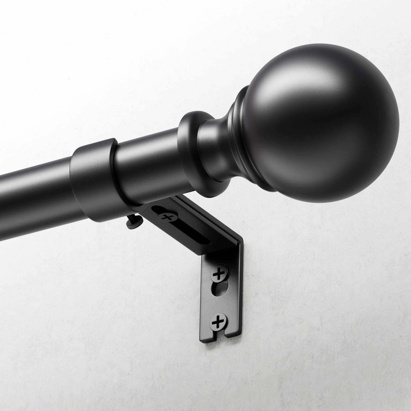 DEFYNEE Tringle à Rideaux avec Embouts Ronds, 80-218 cm Extensible, 25 mm de Diamètre, Ensemble avec Supports, pour Chambre et Salon - Noir