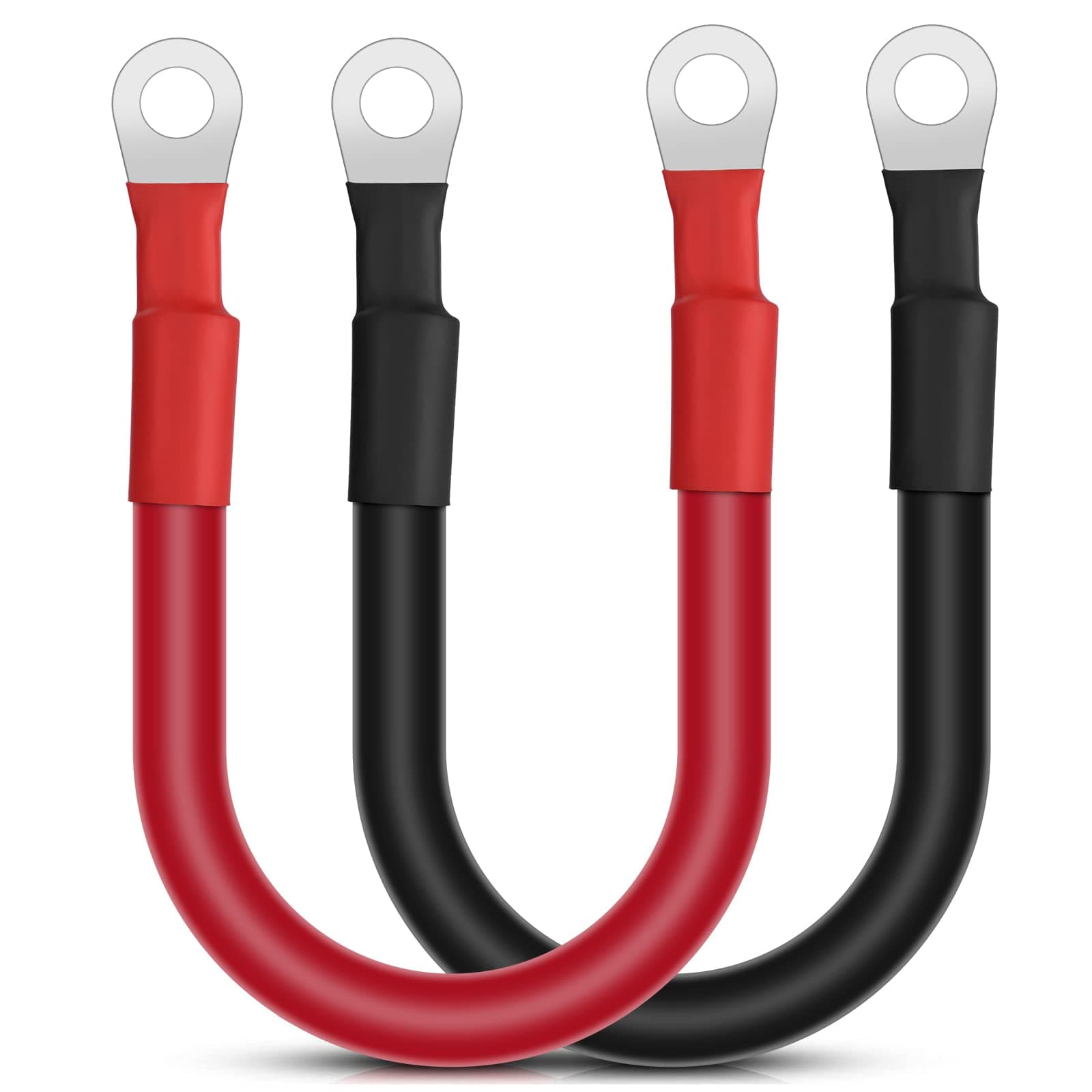 URAQT Cables Bateria, 2Pcs 30cm 35 mm² Cable de Batería de Cobre, 2AWG Cables de Batería con M10 Terminales de Anillo, Cable de Batería para Automóvil, Camión, Moto, RV, Marino(Rojo y Negro）