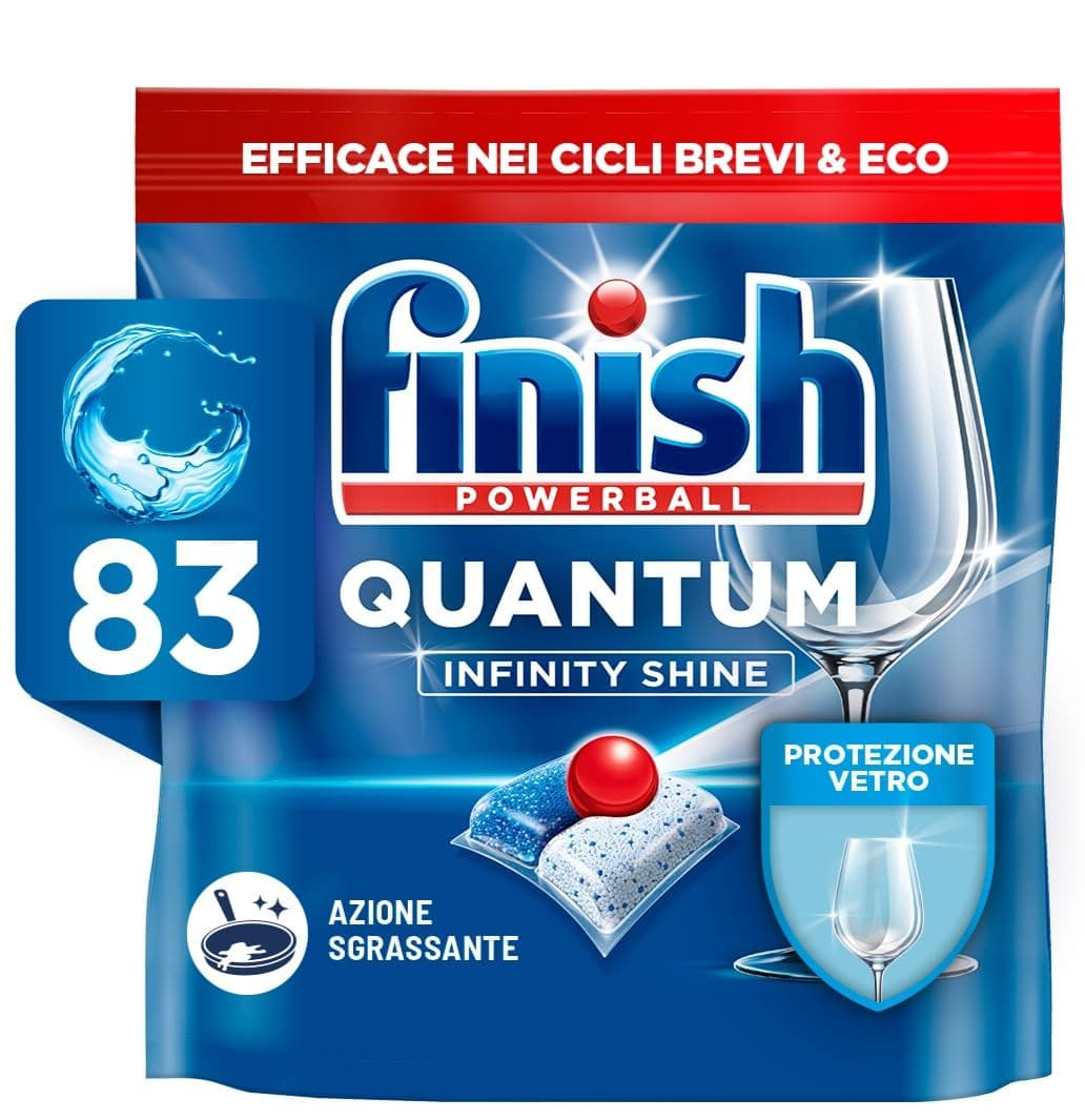 Finish Quantum Infinity Shine Pastiglie Lavastoviglie, 83 Capsule Lavastoviglie, Pastiglie per Lavastoviglie per una Pulizia Profonda e Stoviglie Brillanti