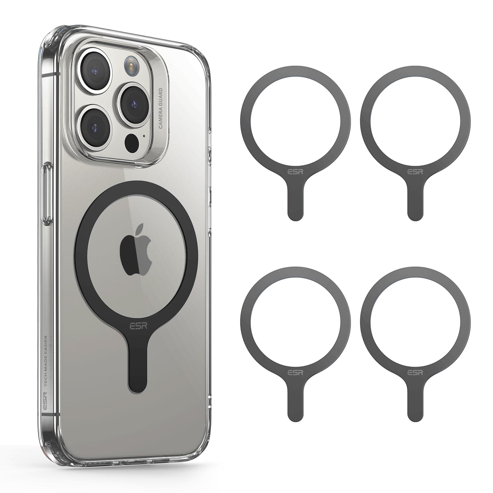 ESR für MagSafe Ring Aufkleber, 4 Stück Magnet Metallring für Handyhülle,Universelles MagSafe Sticker, für iPhone 17/17e/16/16e/15/14/13/12, Pixel 10, S26+/S26 Ultra/S24/S23/S22/S21 und mehr,Schwarz