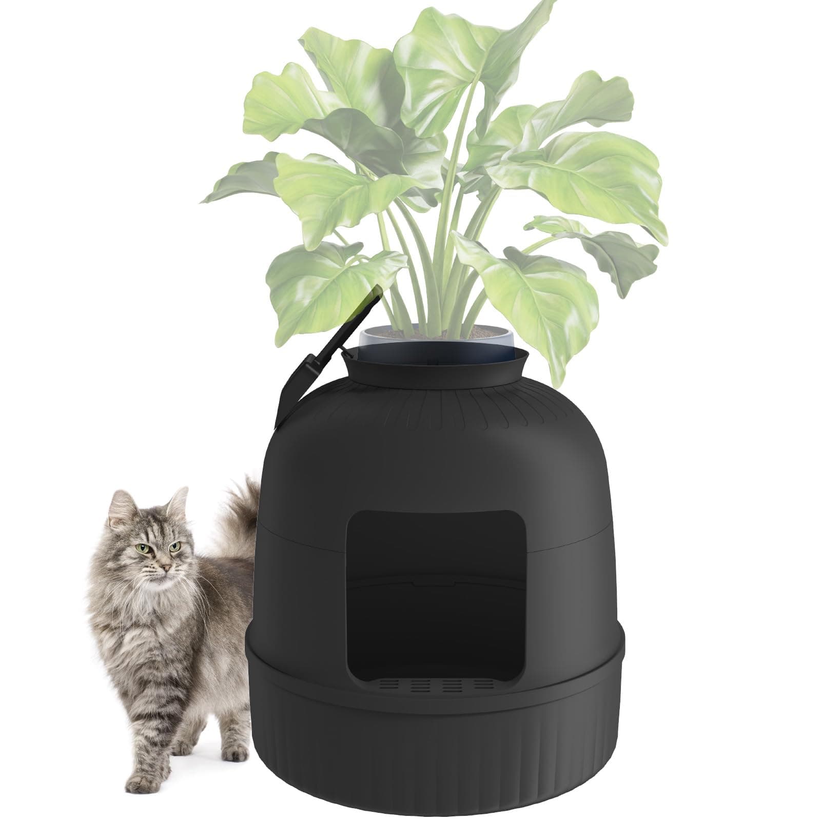 Lifewit Katzenklo Versteckt mit Schaufel und Abnehmbarer Oberseite, Katzentoilette XXL mit Geruchskontrolle & Kohlefilter für Wohnzimmer Schlafzimmer Ecke, 48 x 50 cm/19x20, Schwarz, Ohne Pflanze