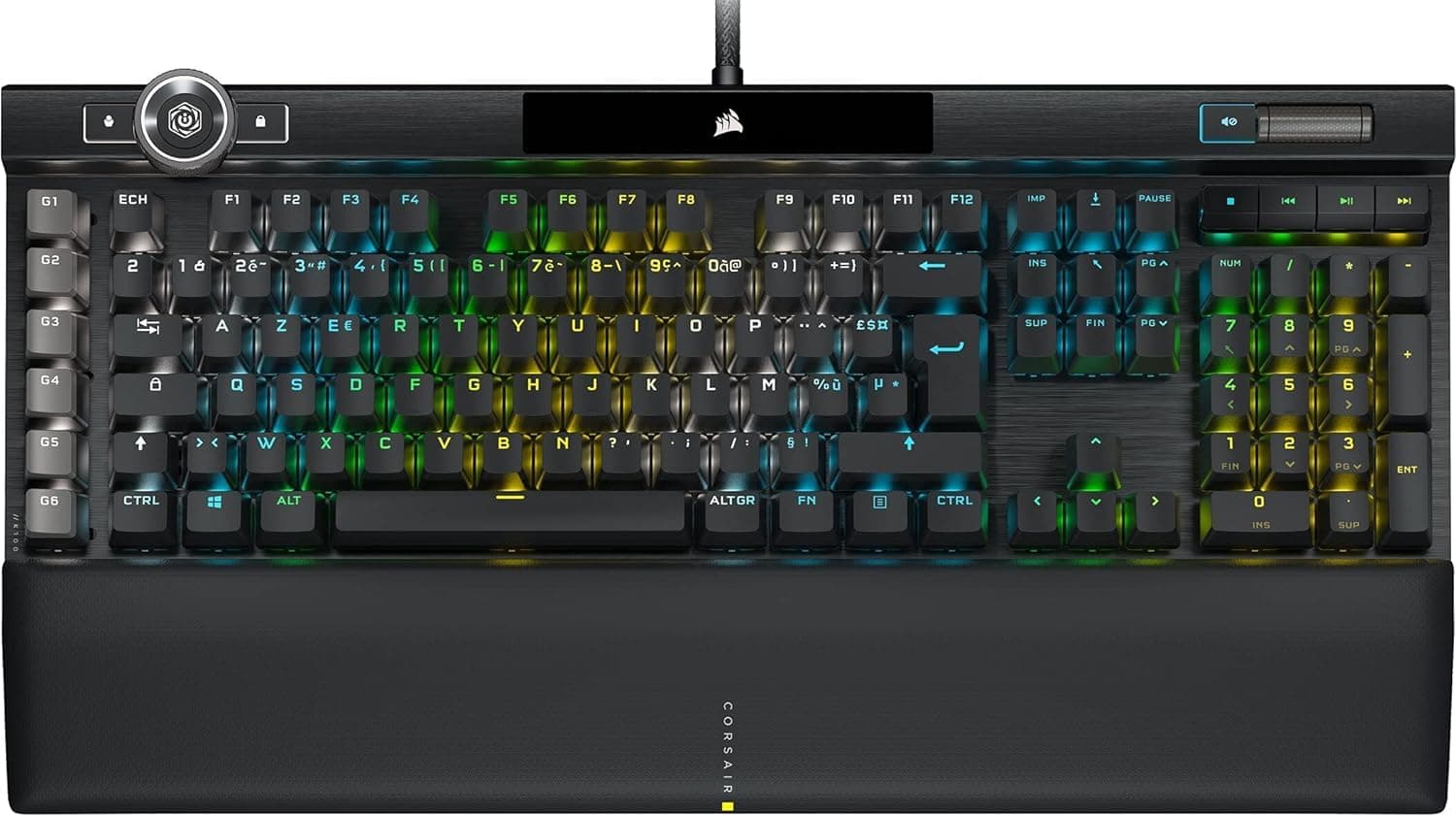 Corsair K100 RGB Clavier Gaming (Switchs Optiques-Mécaniques OPX: Ultrarapides et Linéaire, Touches à Double Injection PBT, Intégration Elgato Stream Deck) AZERTY, Noir