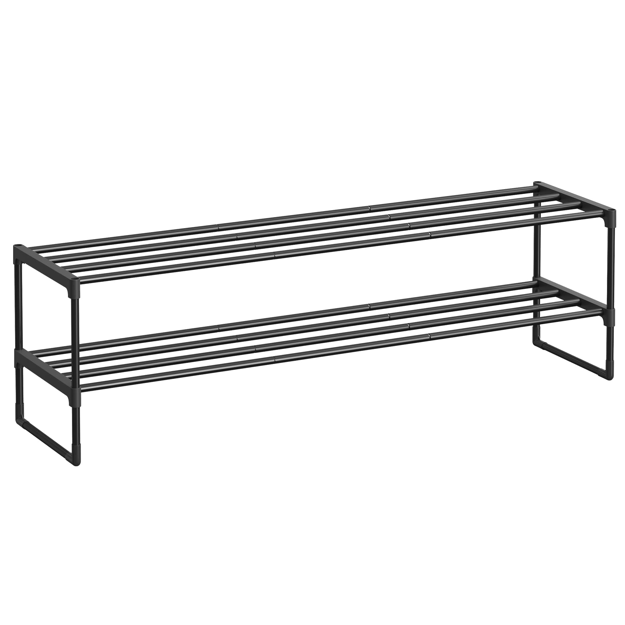 SONGMICS Schuhregal 2 Ebenen, Schuhständer Metall, Schuhaufbewahrung, Schuh-Organizer, aufrecht oder umgedreht, für 15-18 Paar Schuhe, stapelbar, Flur, 30 x 117 x 34 cm, schwarz LSA032B01