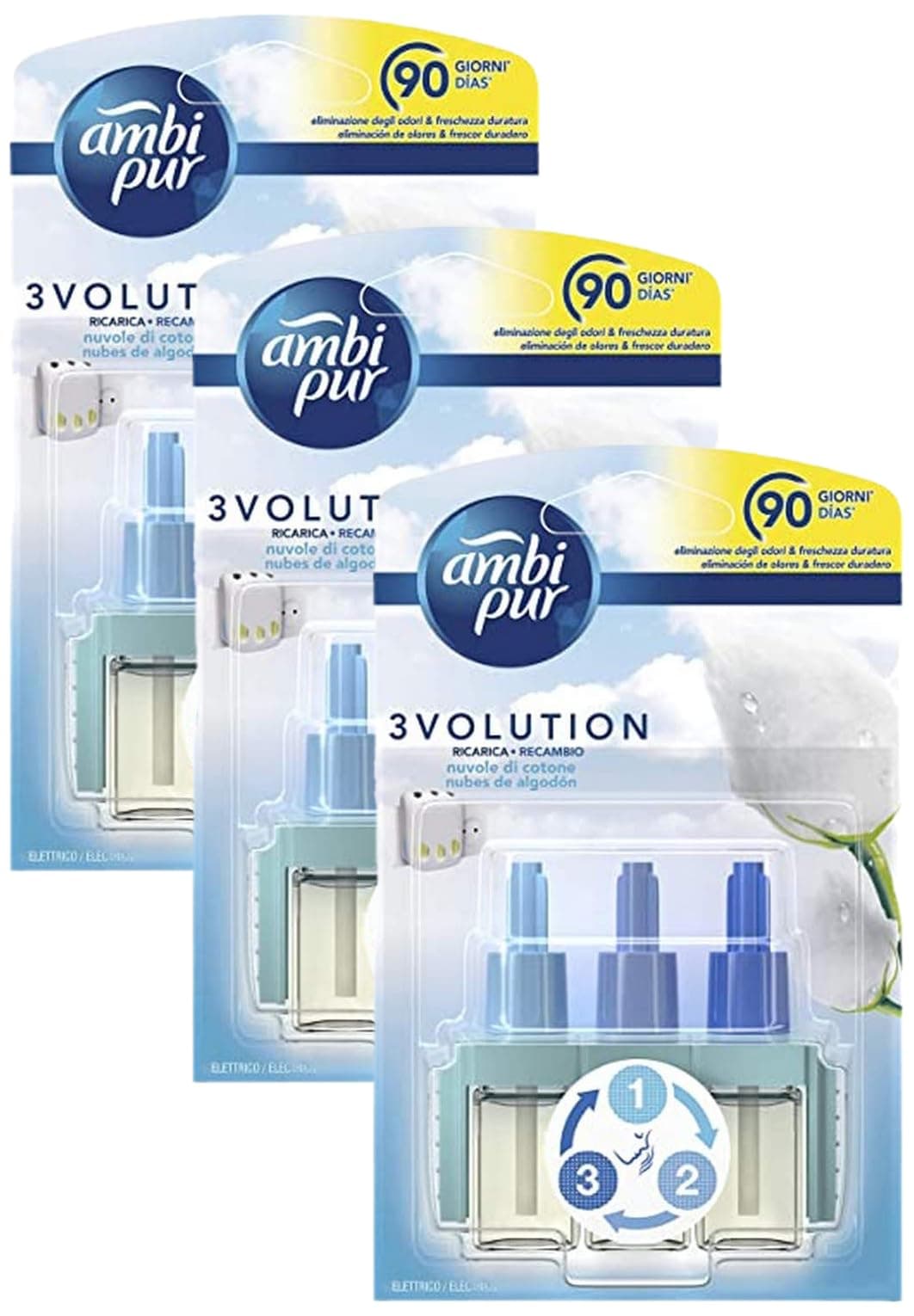 AMBIPUR 3Volution Nubes de Algodón Recambio Para Ambientador Eléctrico - 21 ml (Paquete de 3)