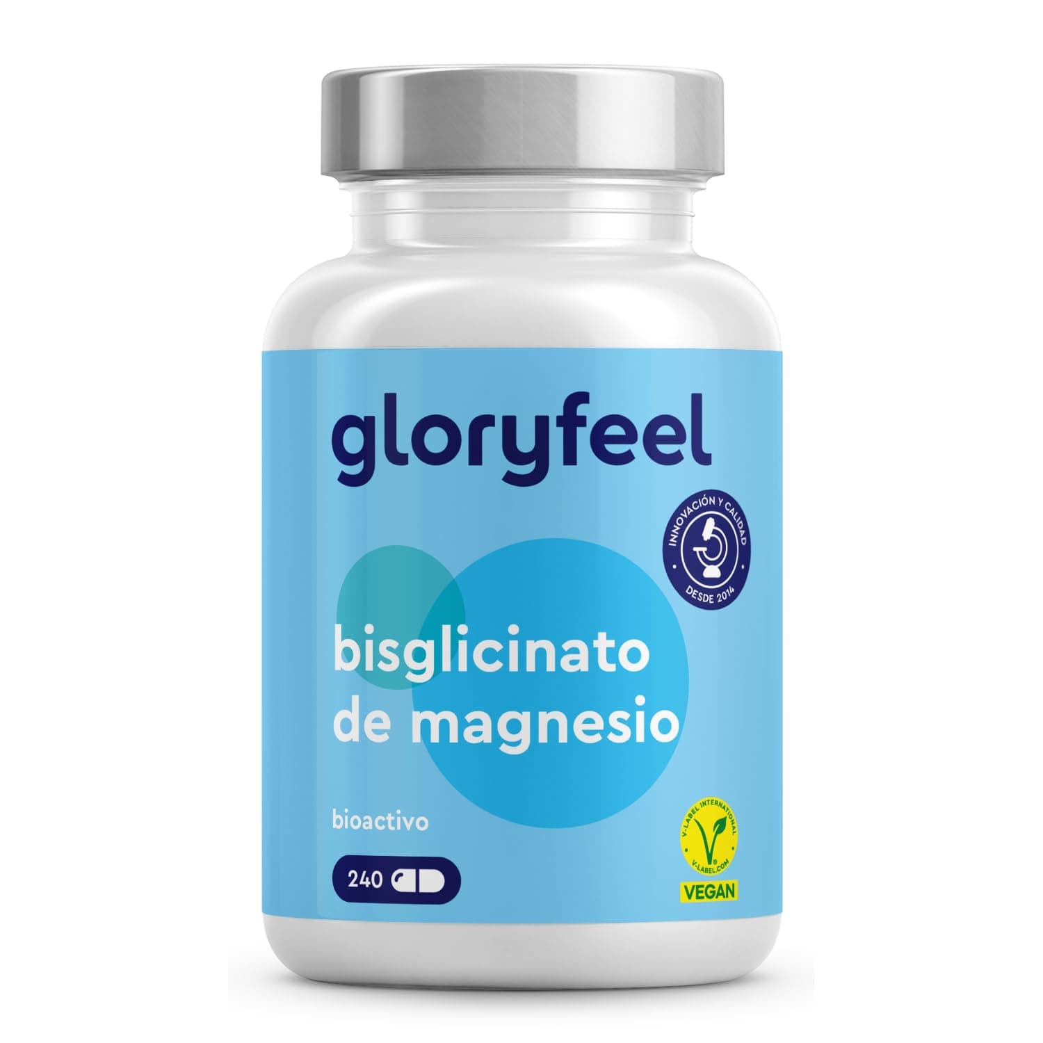 Glicinato de Magnesio 240 Cápsulas - 400 mg de magnesio elemental/dosis diaria - Suministro para 2 meses - Magnesio quelado - Inocuo para el estómago, vegano, de alta dosificación
