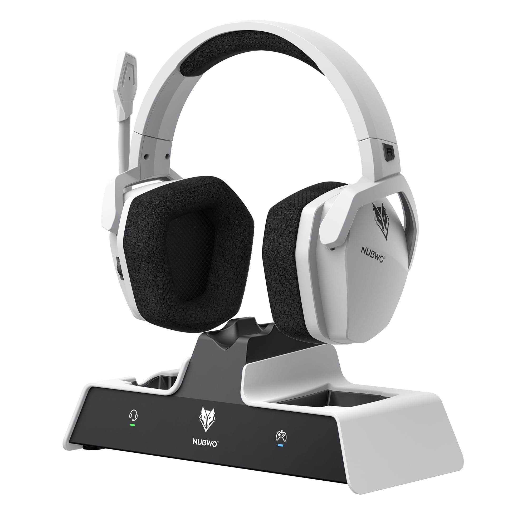 NUBWO G06 Pro Auriculares Gaming inalámbricos con Estación de Carga para Auriculares y Controlador PS5, 17ms de Baja Latencia, 120h de Duración de la Batería, Controladores Dinámicos de 50mm - Blanco