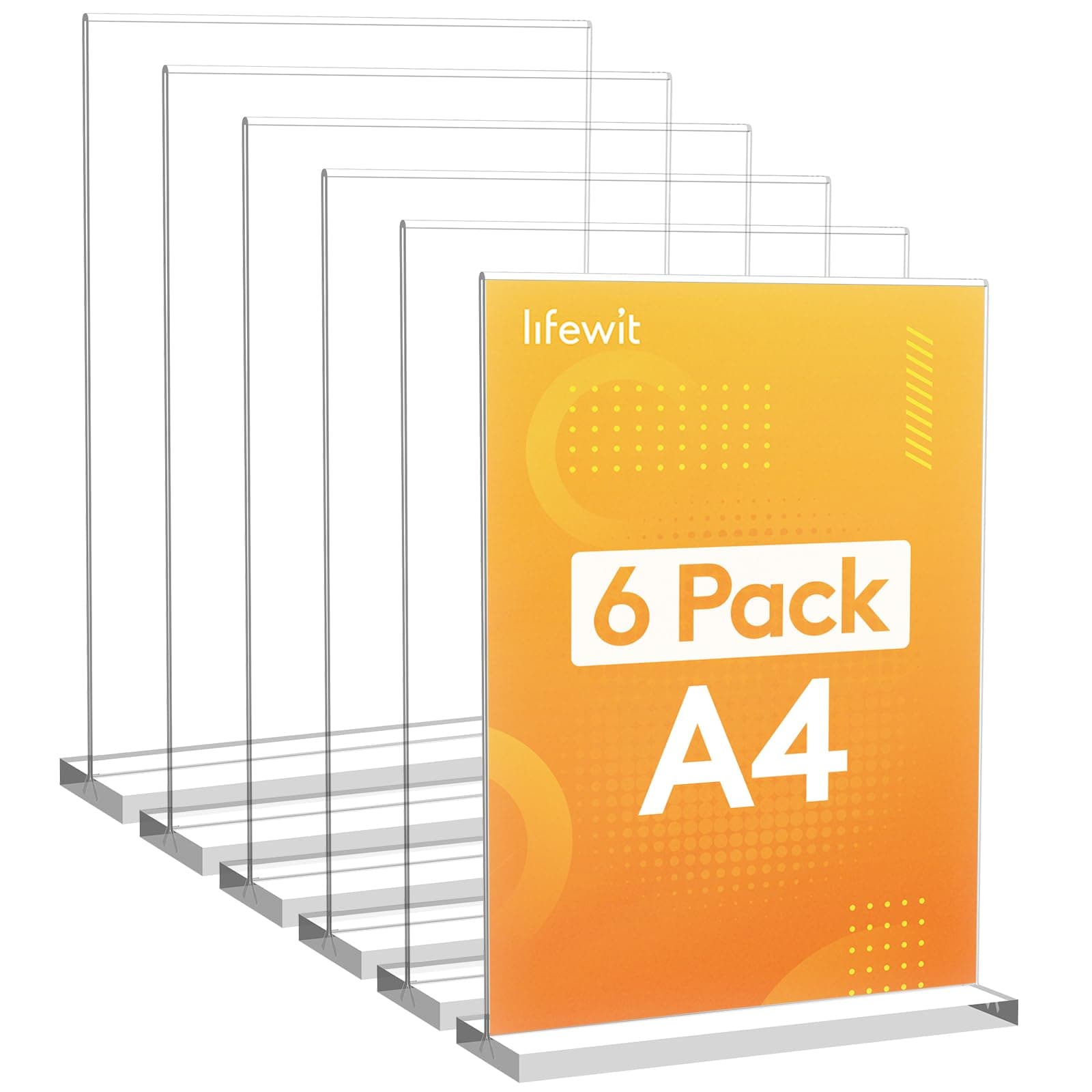 Lifewit Porte Affiche A4 en Acrylique, Presentoir de Table, Transparent Porte Menu, Stands de Présentation en Forme de T pour Réception, Bureau, Restaurant, Hôtel, 30 x 21 cm, Lot de 6