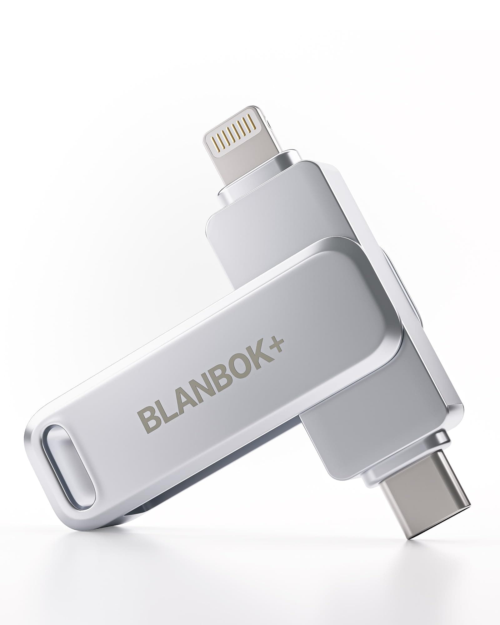 BLANBOK+ 256GB Pendriver para iPhone, Memoria USB 3 en 1 Lightning y Type-C con Adaptador USB 3.0, Memoria Externa para iPhone