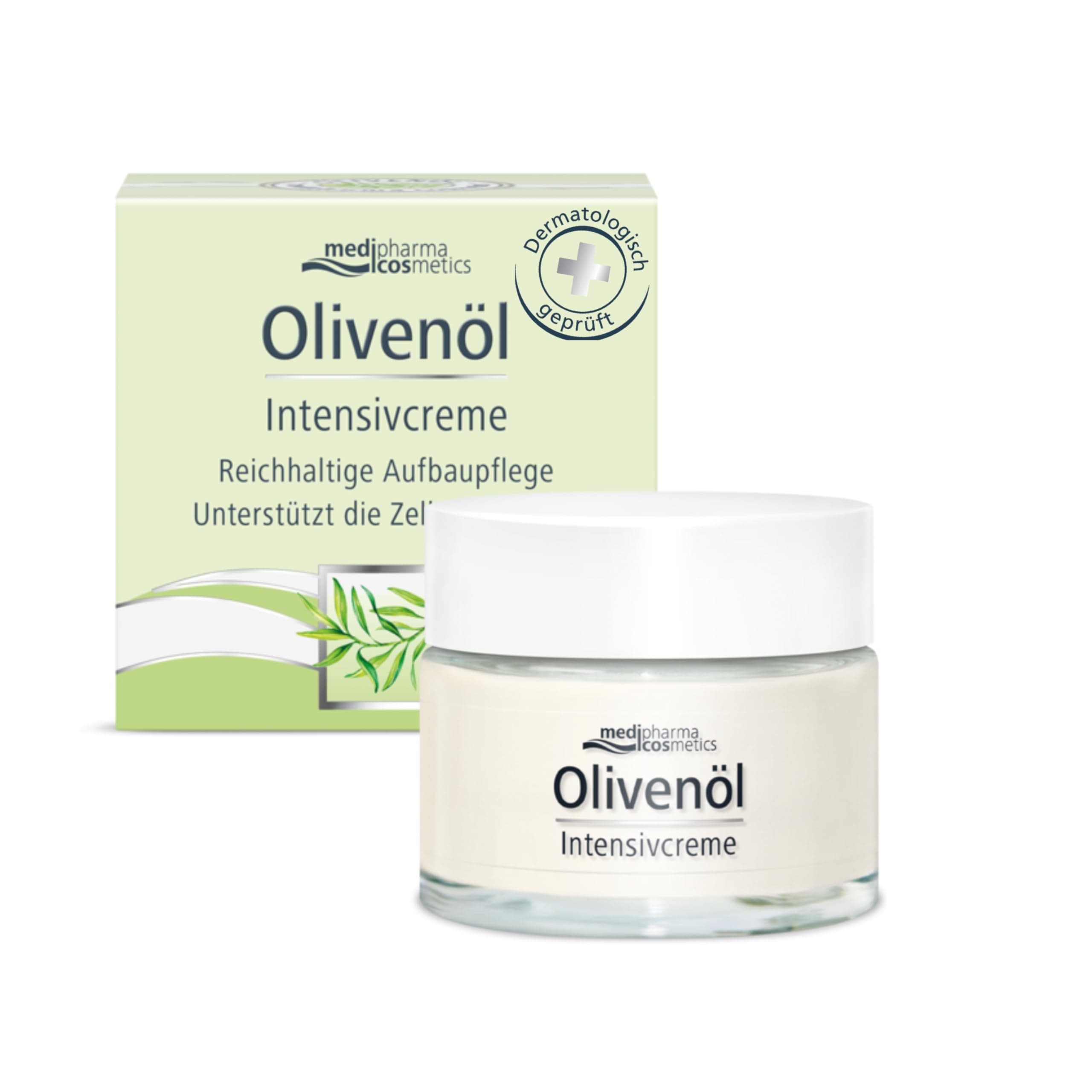 medipharma cosmetics Olivenöl Intensivcreme – reichhaltige Gesichtscreme mit kaltgepresstem Olivenöl, Vitamin A & E – unterstützt Zellerneuerung – Pflege für trockene bis sehr trockene Haut – 50 ml