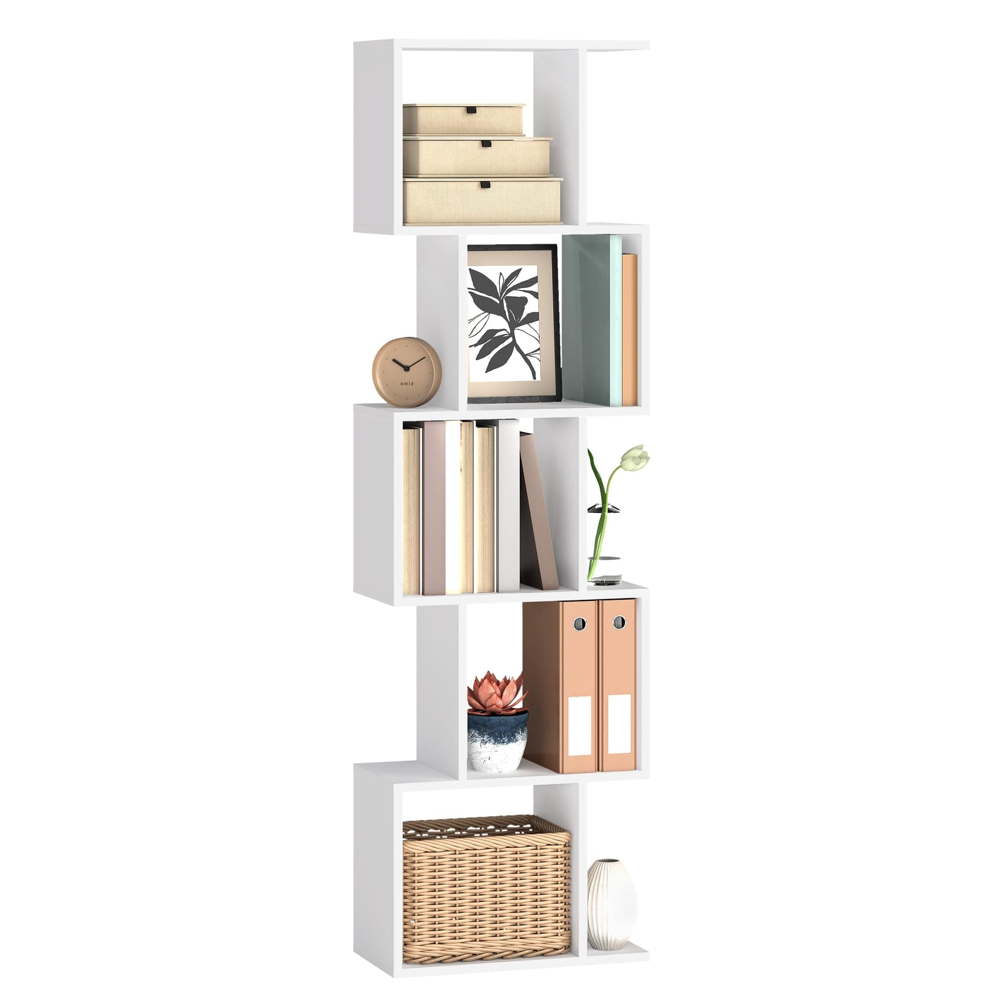 VASAGLE Scaffale a 5 Ripiani, Libreria, 24 x 40 x 159 cm, Divisorio per Stanza, Organizzatore a Cubi, Stile Moderno, per Soggiorno, Camera da Letto, Ufficio, Bianco Opaco LBC462W01