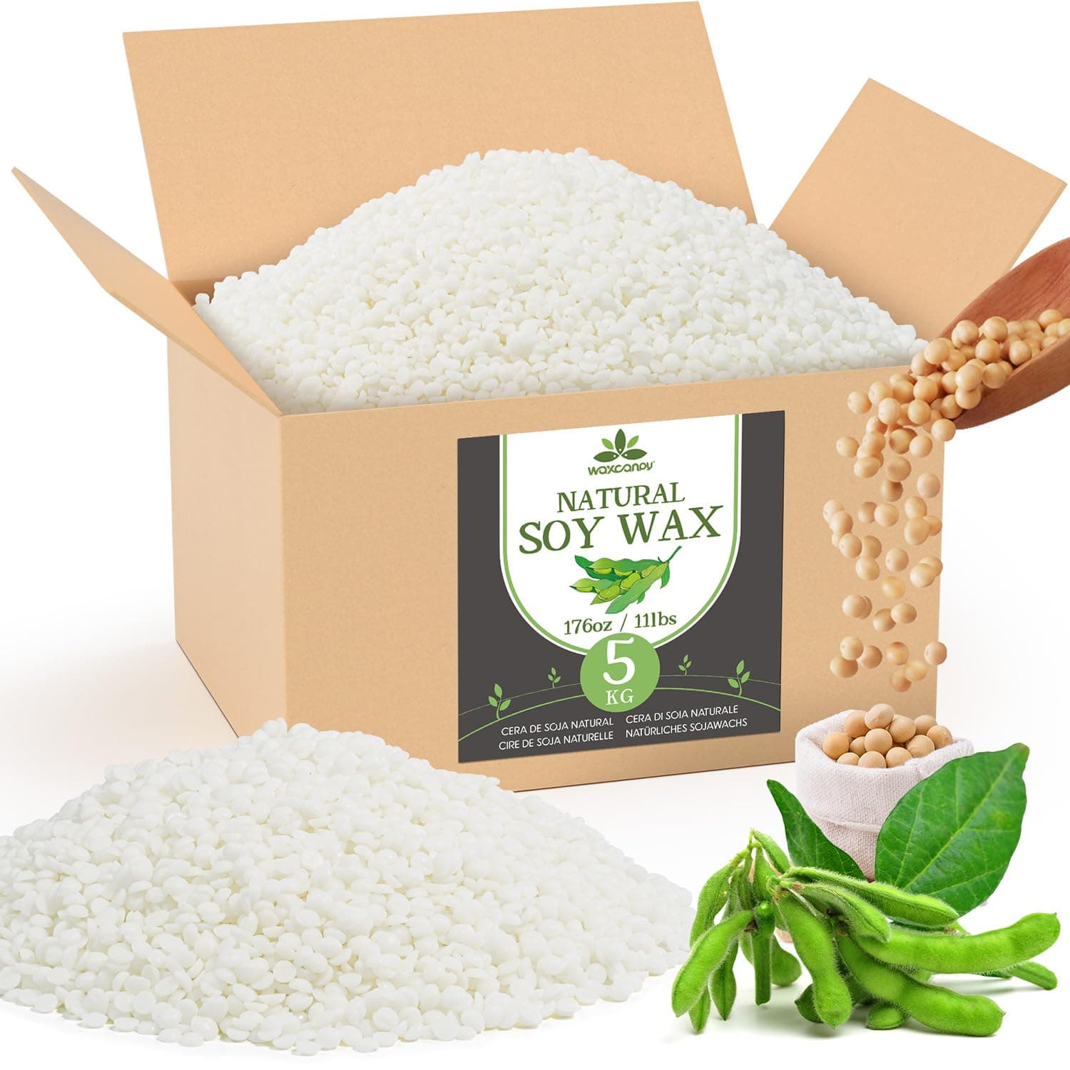 Cera de Soja para Velas, Cera para Velas Premium 5kg de Waxcanpy, Cera para Velas Caseras, Cera de Soja 100% Natural para La Fabricación de Velas DIY