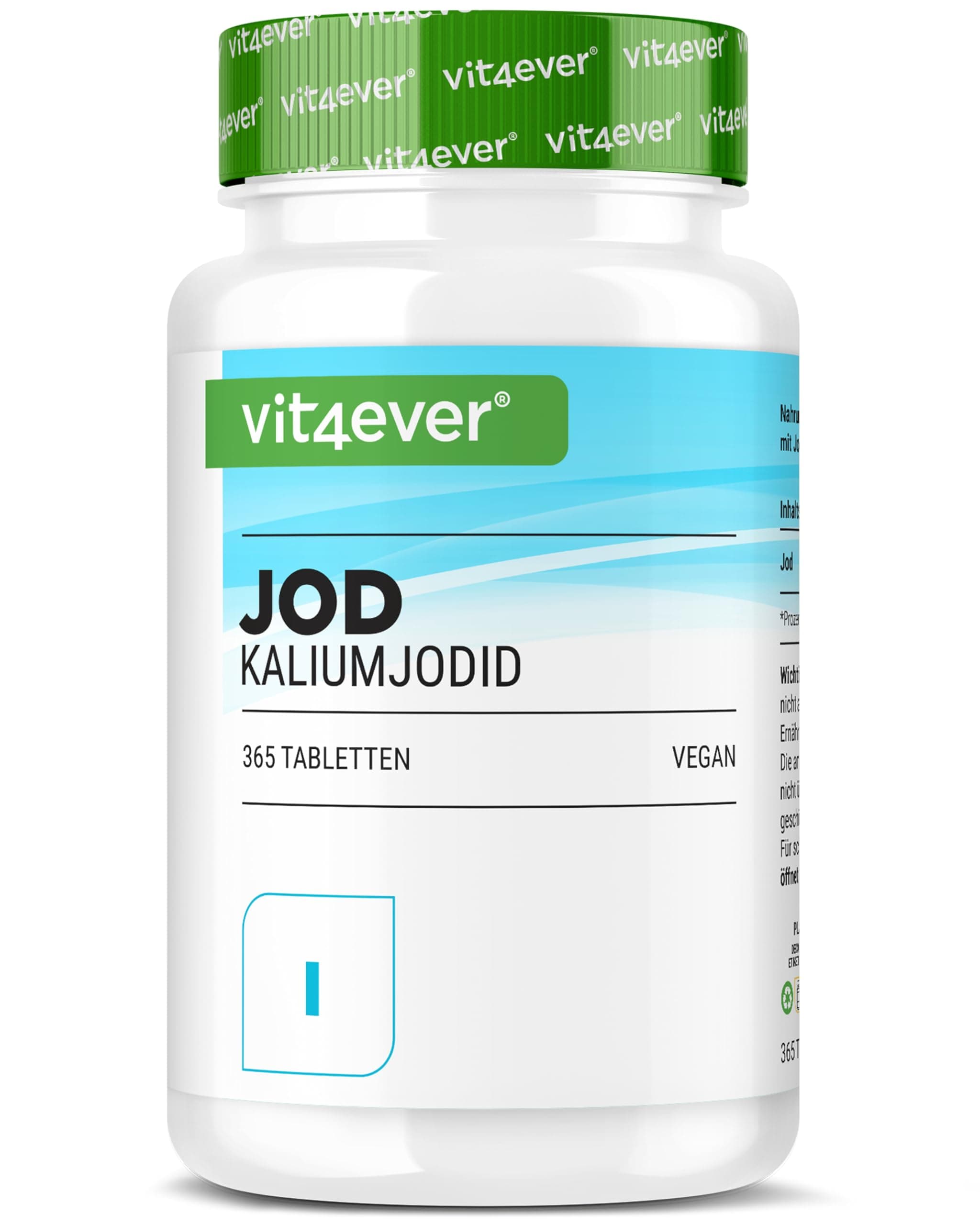 vit4ever Jod 400 µg - 365 Tabletten aus Kaliumjodid - Kalium Jodid für 1 Jahresvorrat - Hohe Bioverfügbarkeit durch Kaliumiodid - Ohne unnötige Zusätze - Hochdosiert - Vegan