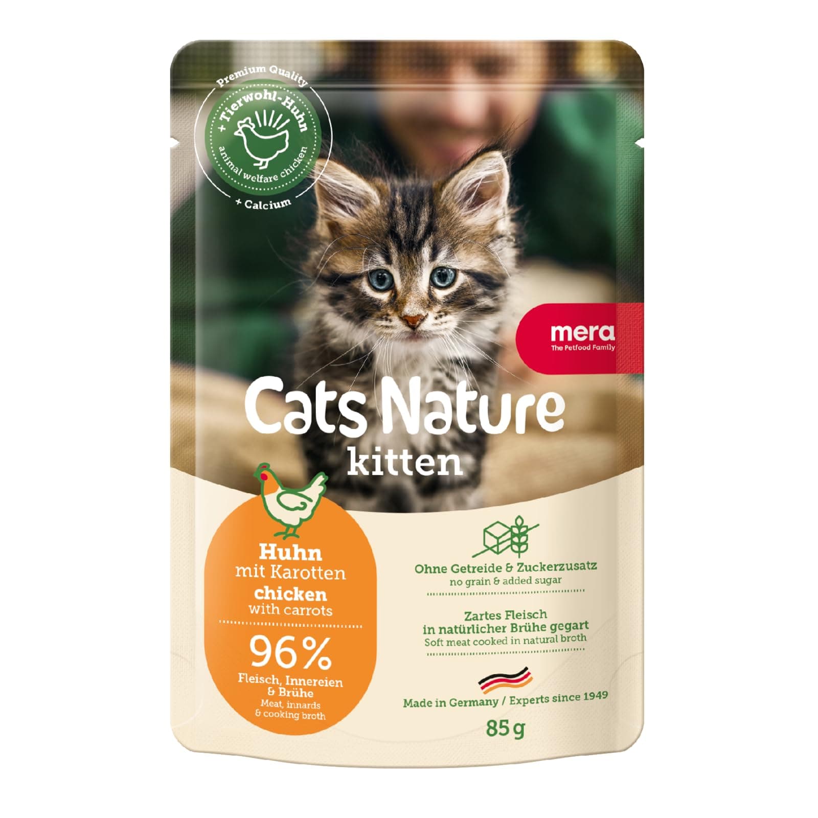 MERA Cats Nature Huhn Premium Kitten Nassfutter 12x85g | Katzenfutter Nass ohne Zucker und Getreide | Kitten Nassfutter mit hohem Fleischanteil | Wet Cat Food