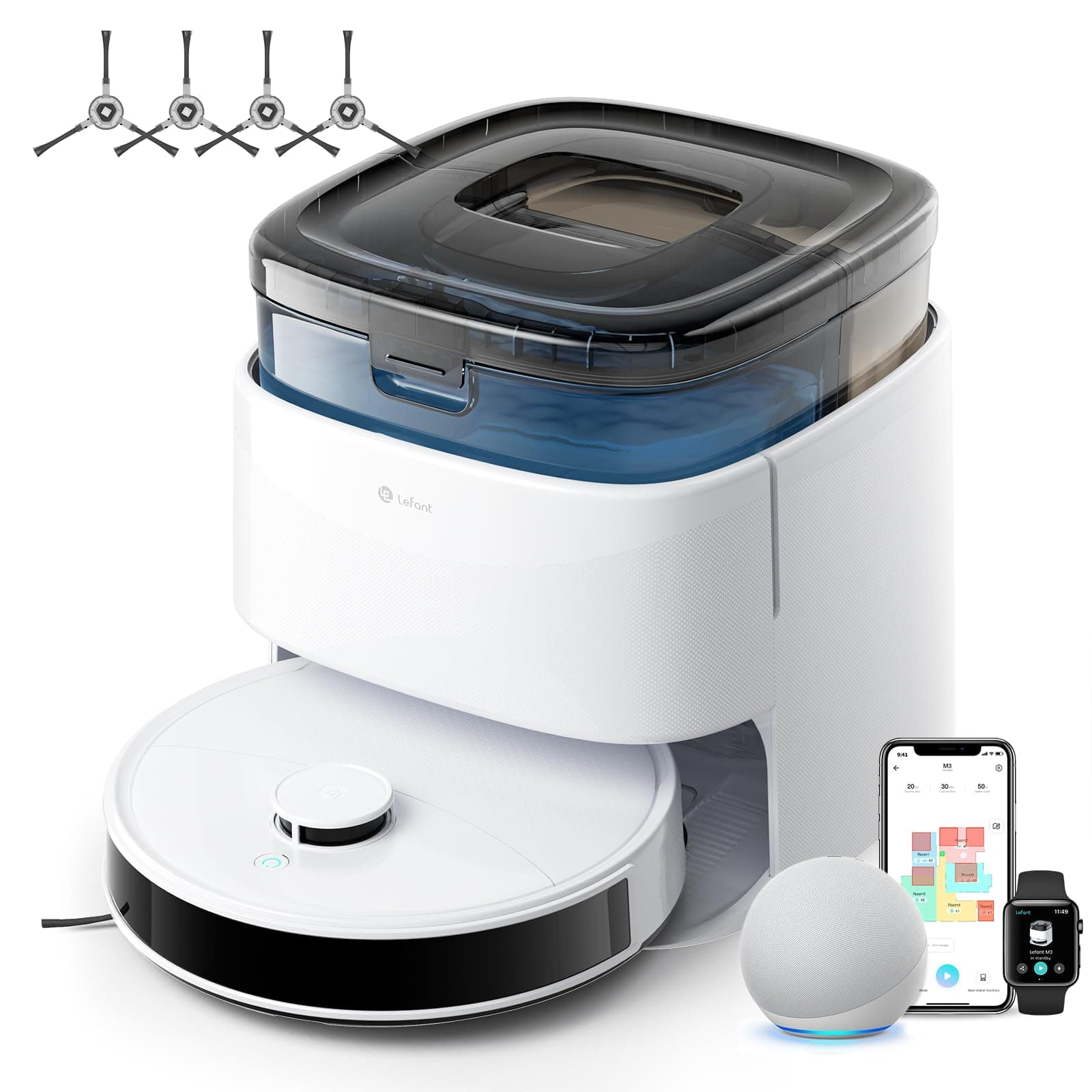 Lefant M3 Gen1 Robot Aspirateur Laveur 12 000 Pa, Station Multifonctionnelle, Double Serpillière Rotative 200 TR/Min, Navigation dToF, Évitement d'obstacles PSD, 220min, 30 réglages de Niveau d'eau
