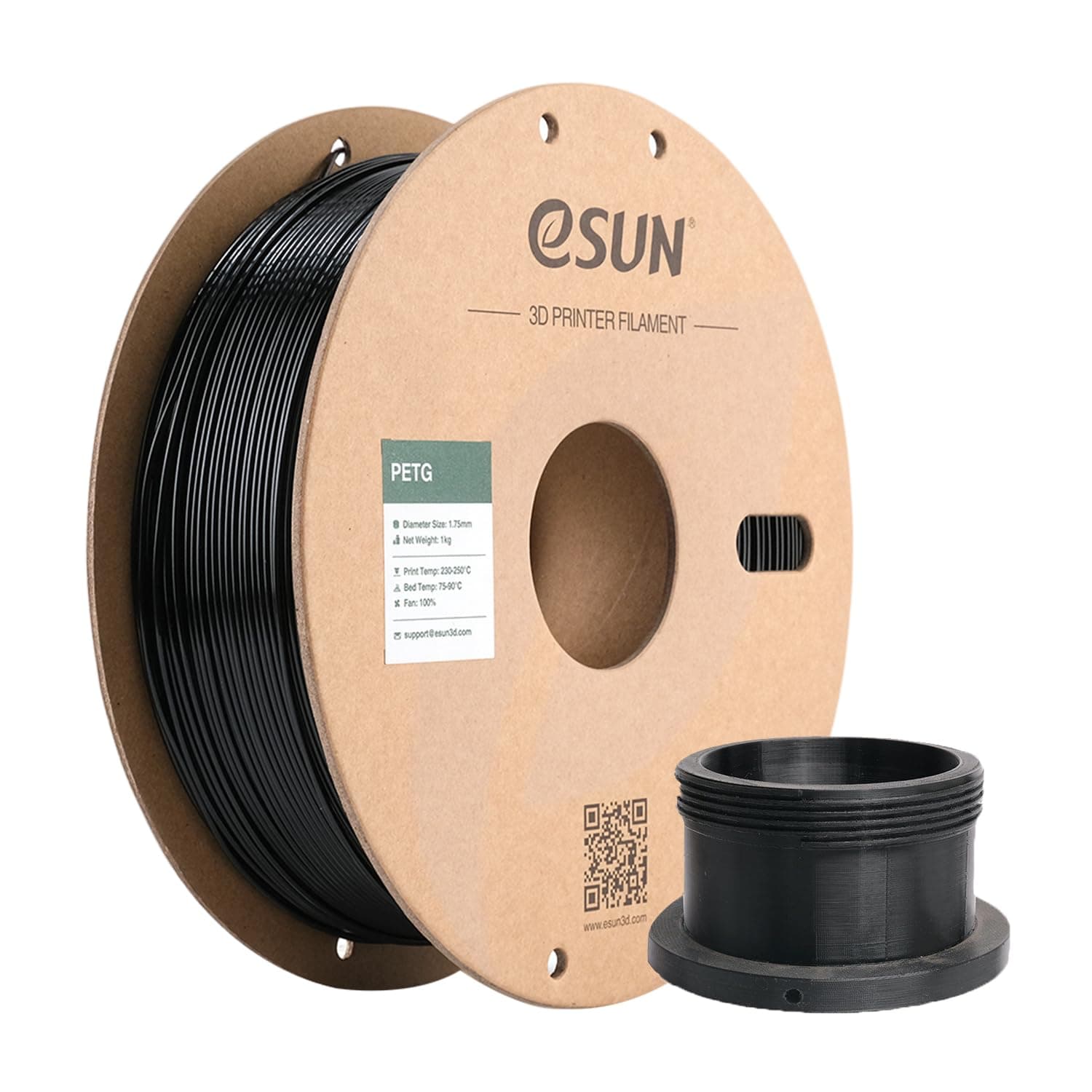 eSUN Filamento PETG 1.75mm, Impresora 3D Filamento PETG, Precisión Dimensional +/- 0.05mm, 1KG Carrete (2.2 LBS) para Filamento de Impresión 3D, Negro Sólido