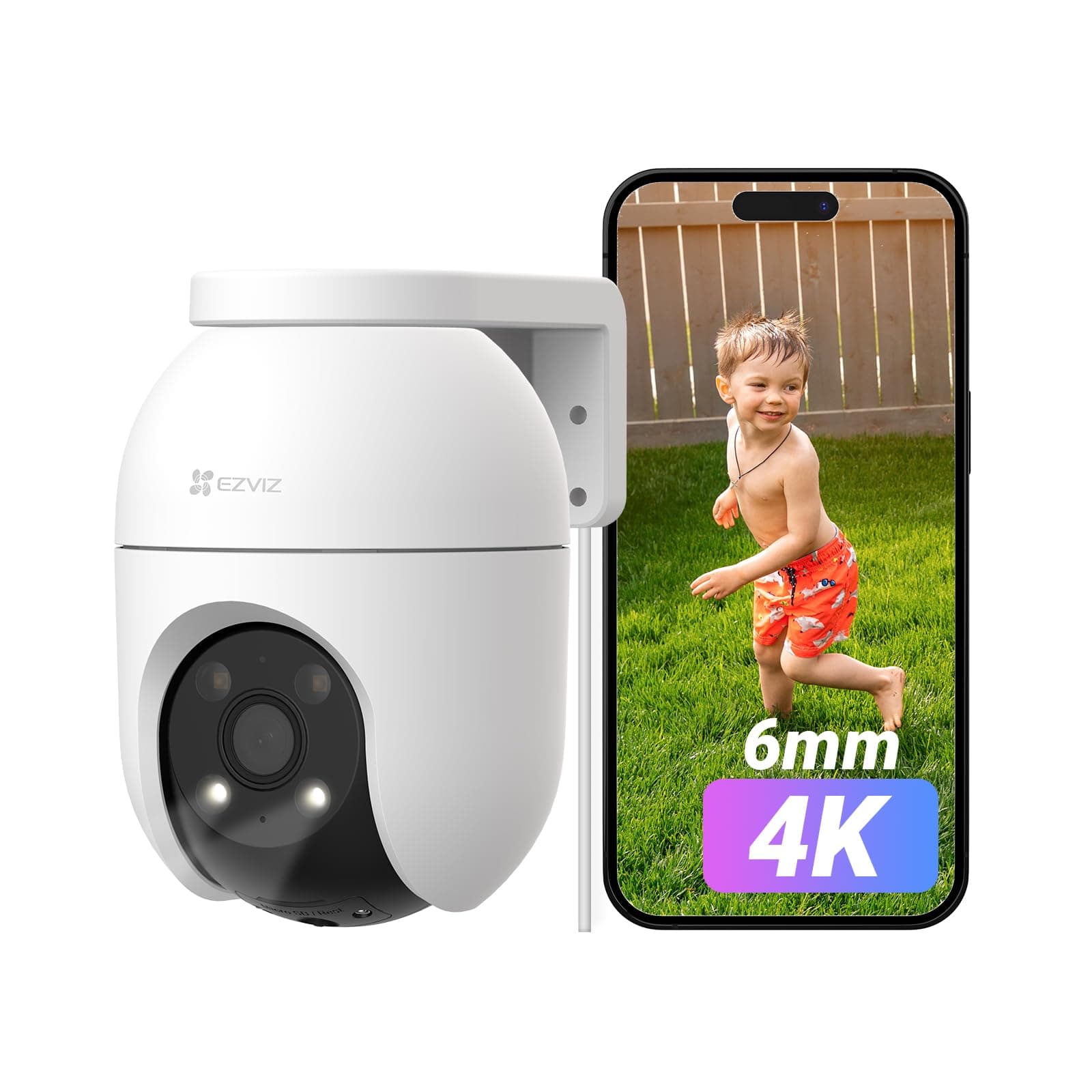 EZVIZ C8c 4K Camera Surveillance WiFi Extérieure à 360° avec Suivi Auto-Zoom, Détection de Forme Humaine/Véhicule, Vision Nocturne en Couleur, Audio Bidirectionnel, IP65 Etanche, Défense Active, 6mm