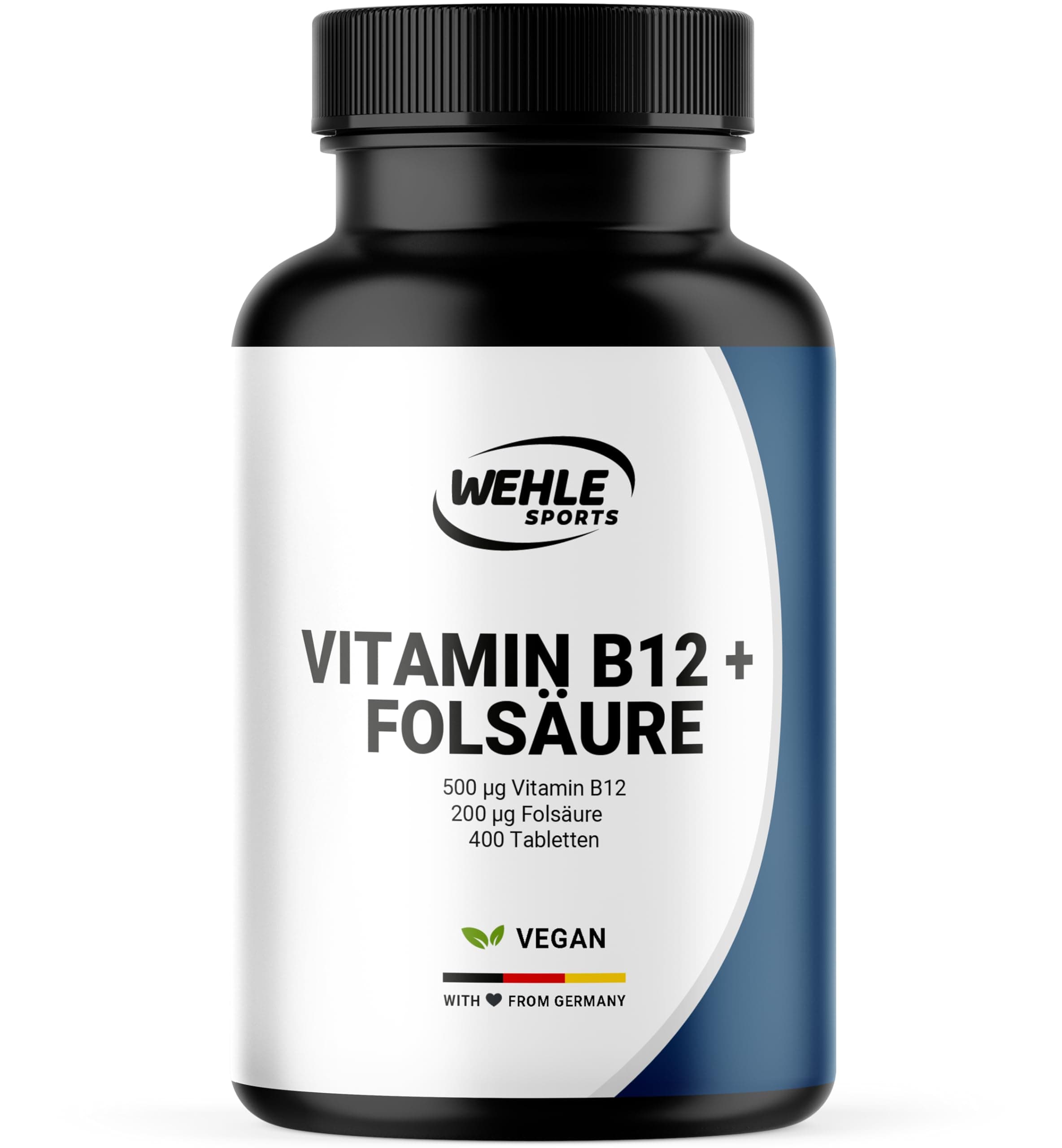 Vitamin B12 hochdosiert - 400 Tabletten mit 500µg Vit B12 + 200µg Folsäure - zertifiziert Laborgeprüft - Vegan & Produziert in Deutschland - Verpackung kann variieren