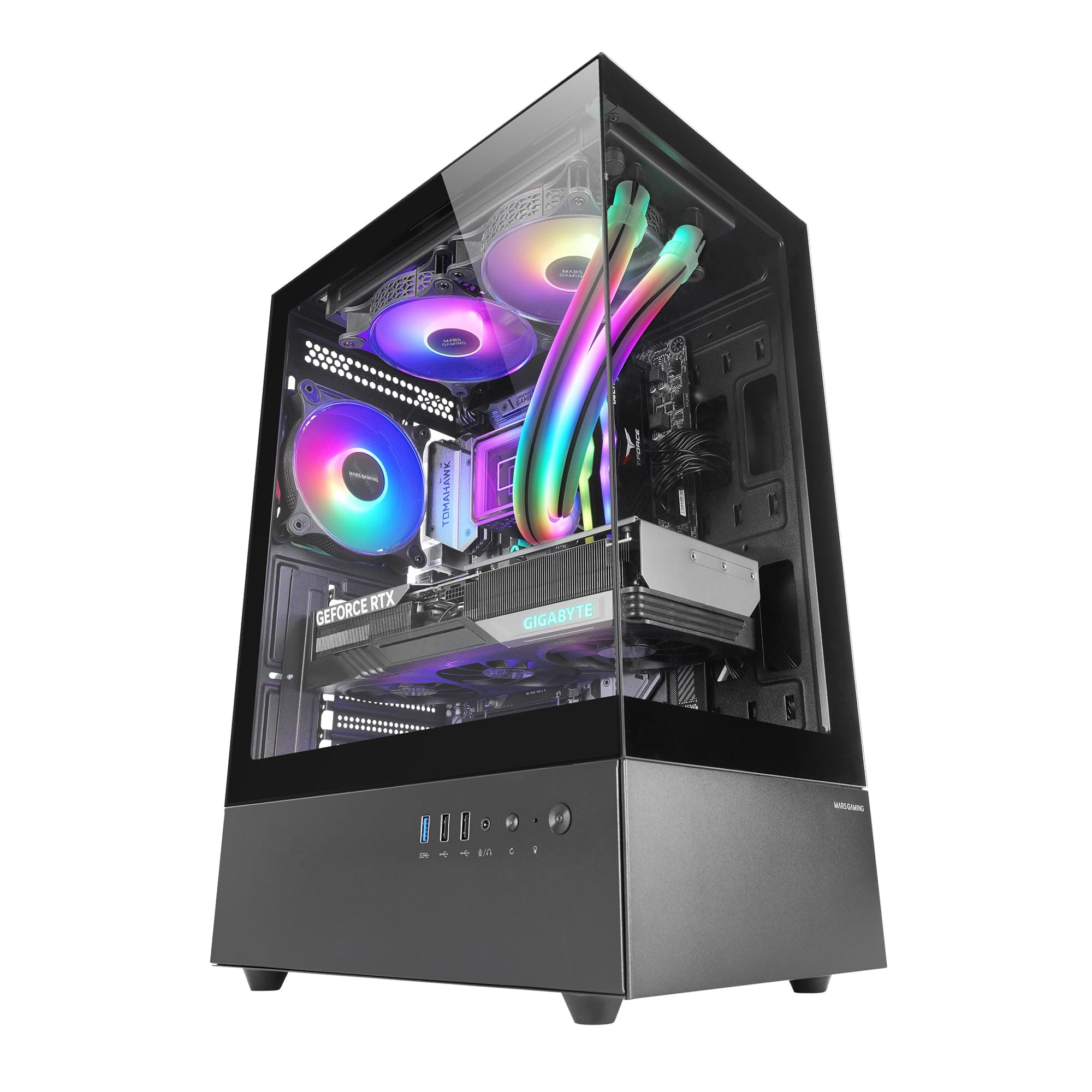 Mars Gaming MC-XO, Caja Gaming ATX, Doble Cristal Templado Continuo, Ventilador FRGB 120mm, Sistema de Refrigeración SIDECOOL, Semitorre PC con Diseño de Doble Cámara, Amplia Capacidad Interna, Negro