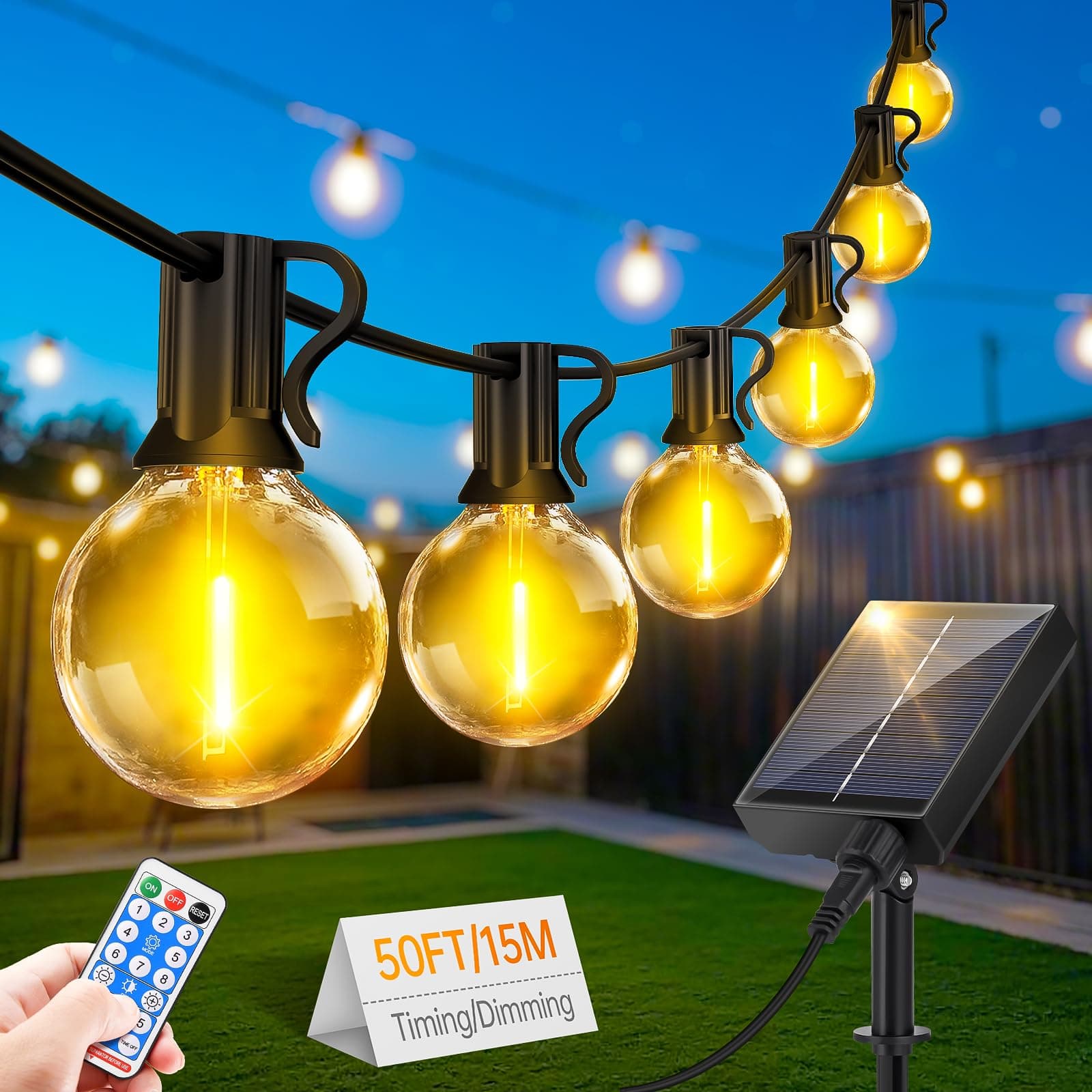 Guirlande Lumineuse Exterieure Solaire LED - 15M Guirlande Guinguette Exterieur Solar Lumière avec Télécommande 20 + 1 Ampoules 8 Modes IP44 Étanche pour Jardin Terrasse Balcon Mariage Décoration