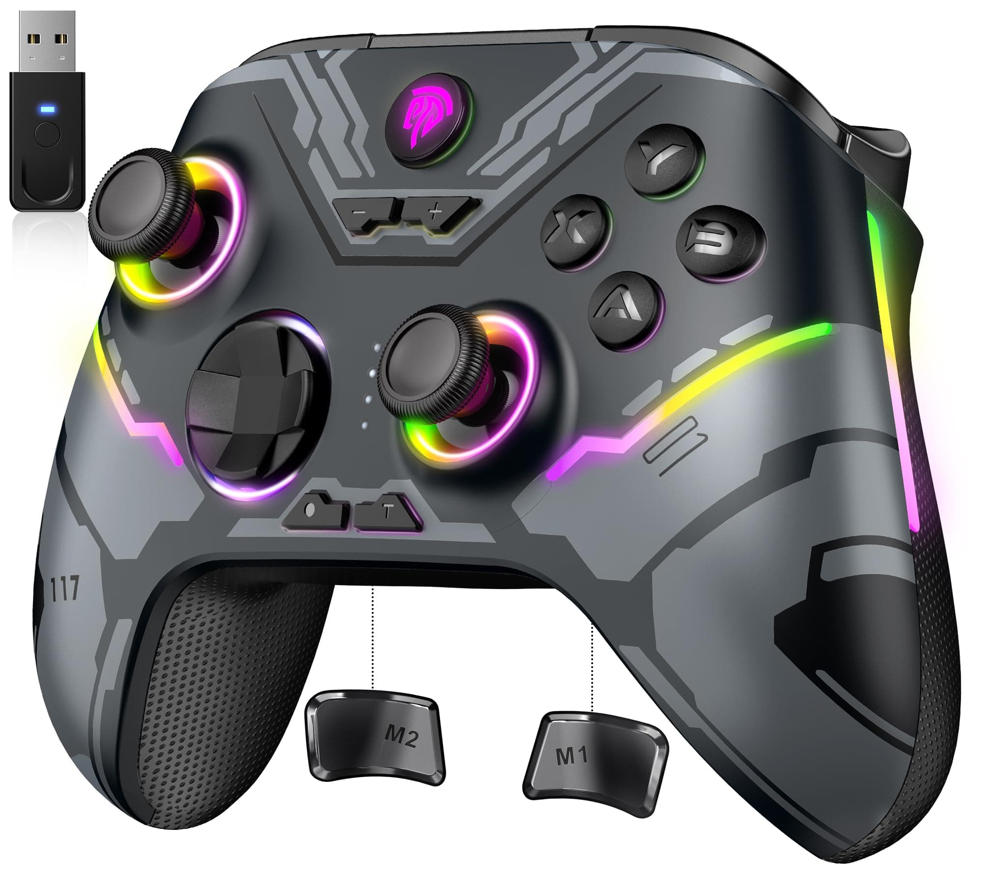 EasySMX X15 Mando PC Inalámbrico con Luz RGB – Gamepad Hall Joystick y Trigger – Regalo Ideal para Amigos en Navidad o Cumpleaños – 1000mAh Batería Recargable para PC/Switch/Móvil/Tableta – Gris