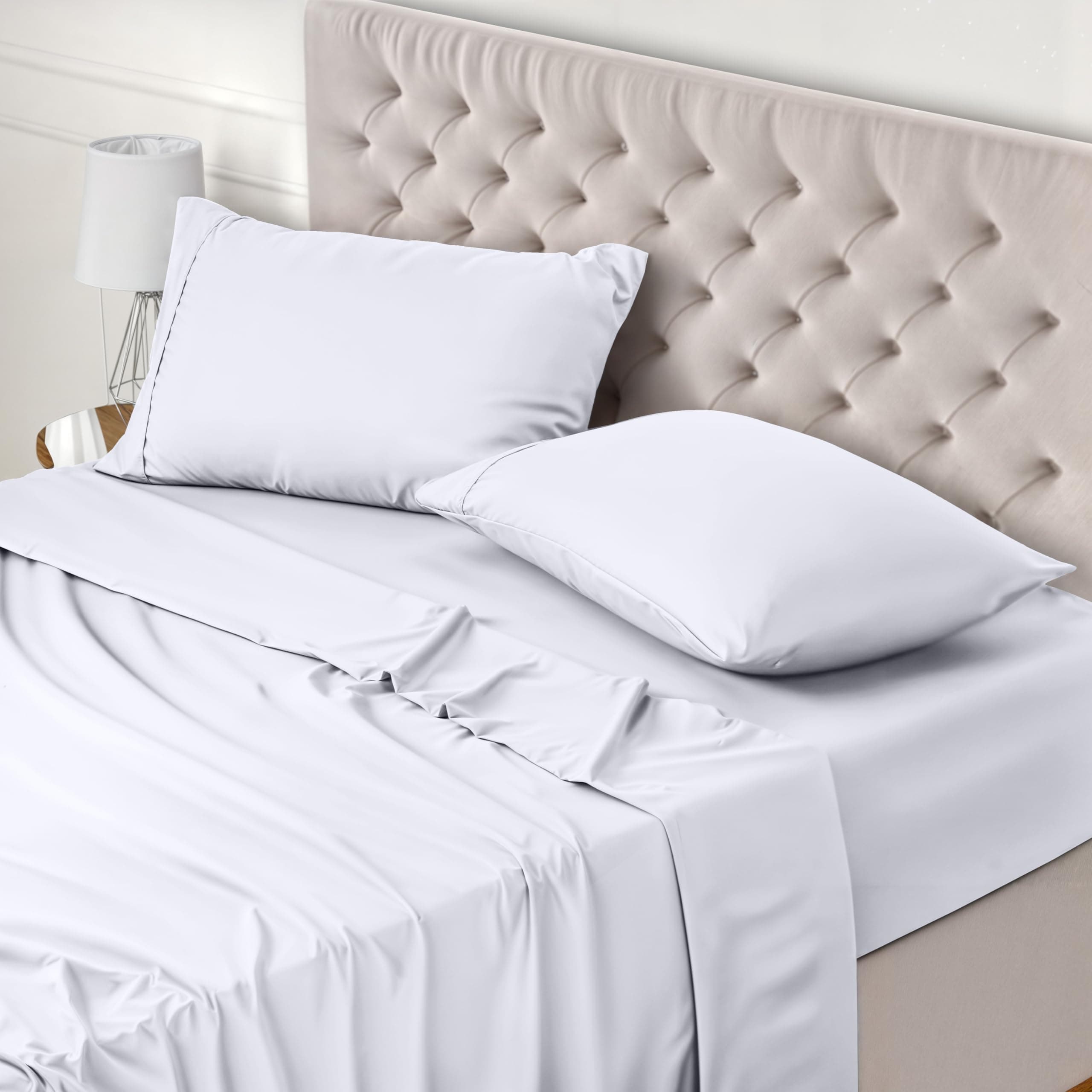 Utopia Bedding Juego de Sabanas 4 Piezas 180x200 - Poliéster Microfibra Cepillada - Oeko-Tex Certificado - Sábana Bajera, Sábana Plana y 2 Fundas de Almohada 50x75 (Cama 180, Blanco)