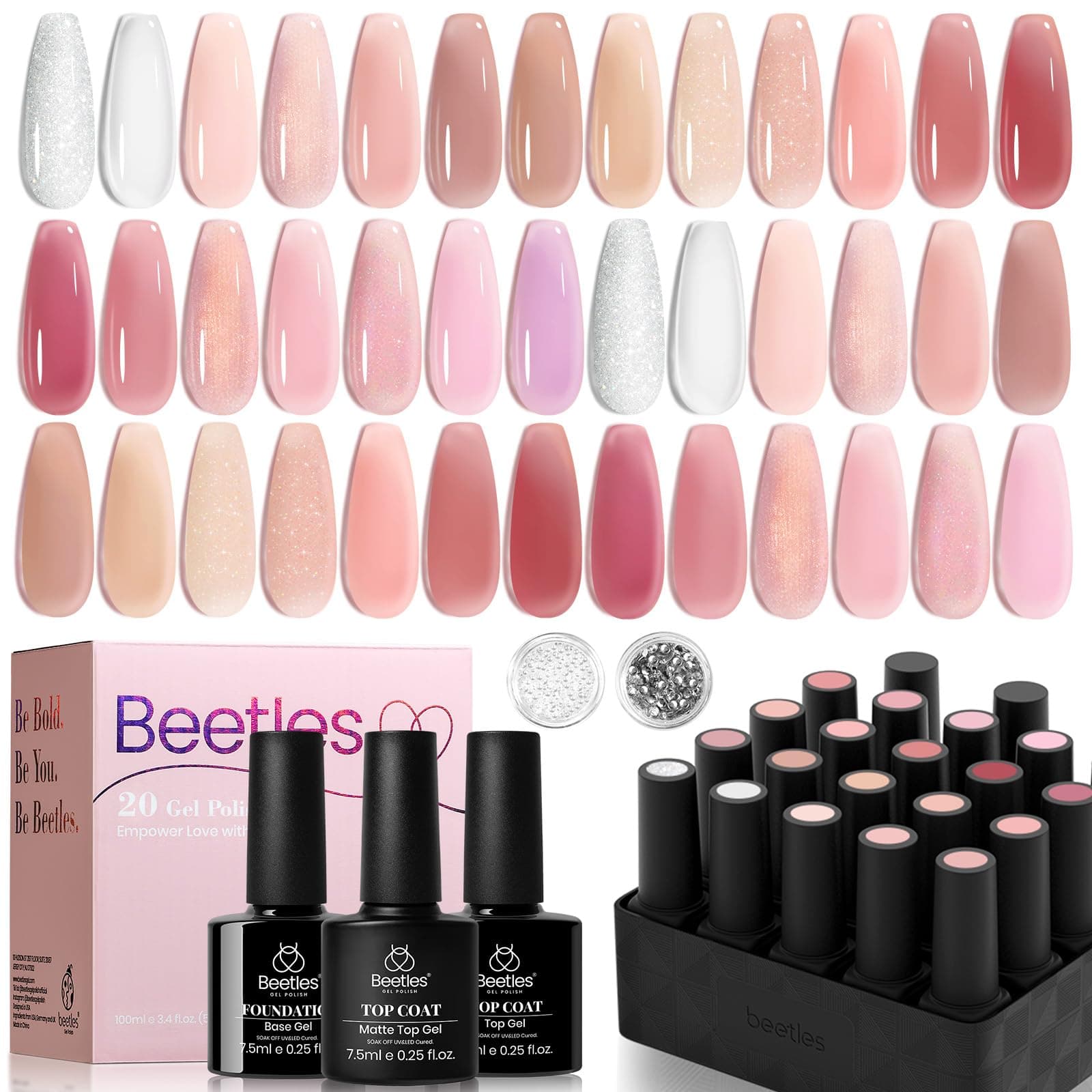 Beetles 20 Farben Jelly UV Gel Nagellack - Nacktes Paradies Sammlung Glitzer Weiß Rosa Pfirsich Kirschrot Farbe UV Gellack Und Top Baselack Nagel Charme Nagellack für Frauen
