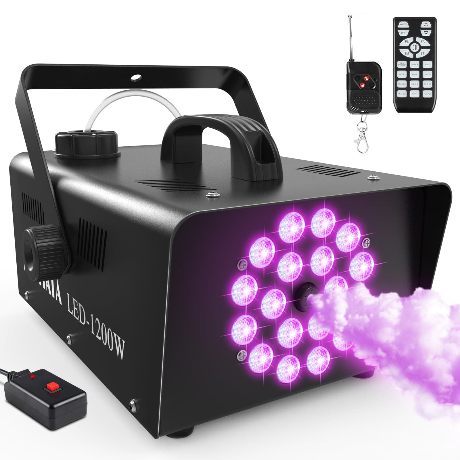 Maquina de Humo Profesional 1200W con 18 LEDs RGB Integrados para Fiestas, Halloween, Bodas, Discoteca, DJ Efecto Escenario