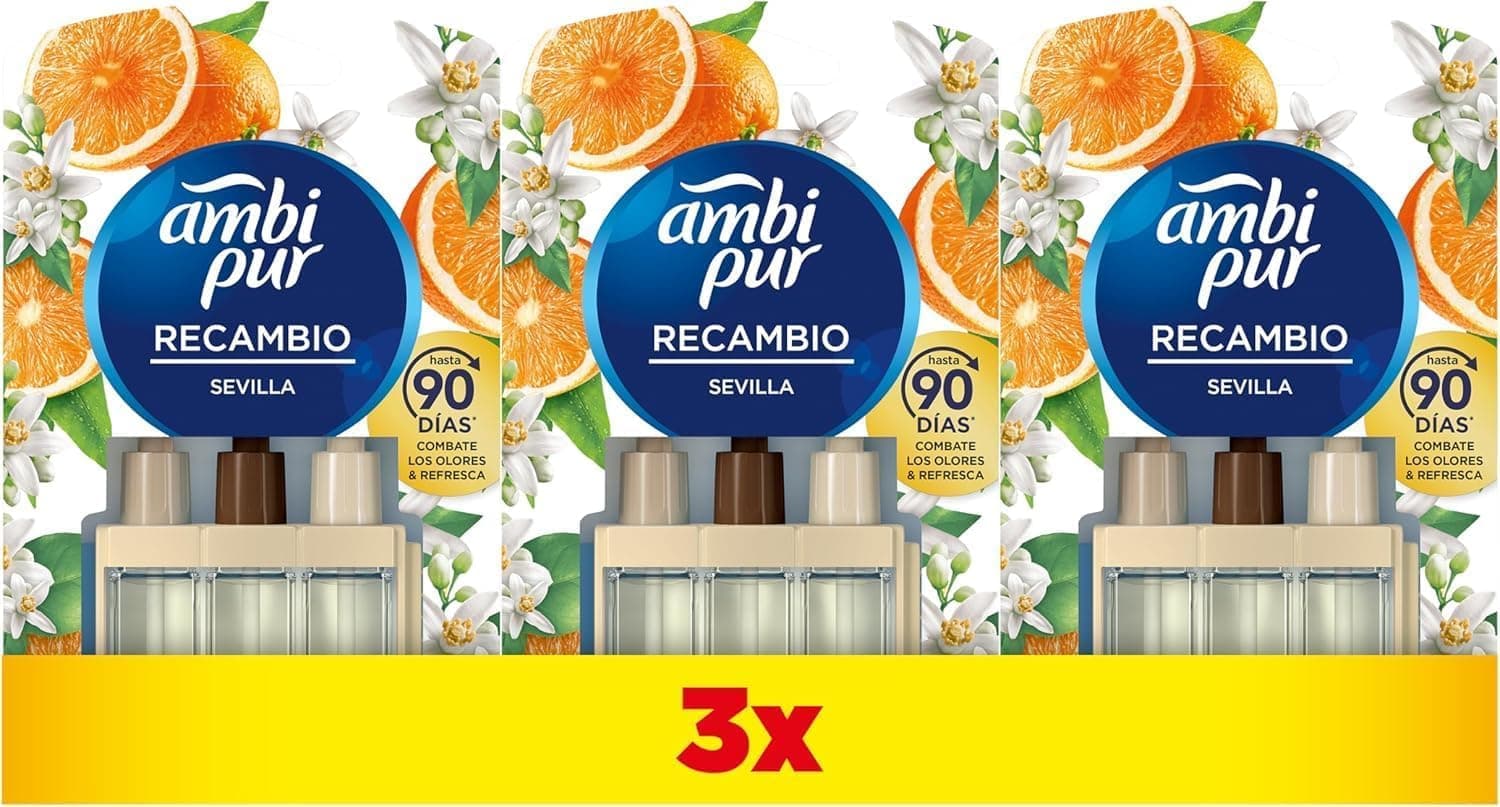 Ambipur 3Volution Naranja y Neroli Recambio De Ambientador Eléctrico 20 ml, 3 Aromas Que Se Alternan Para Combatir Los Olores (Paquete de 3)