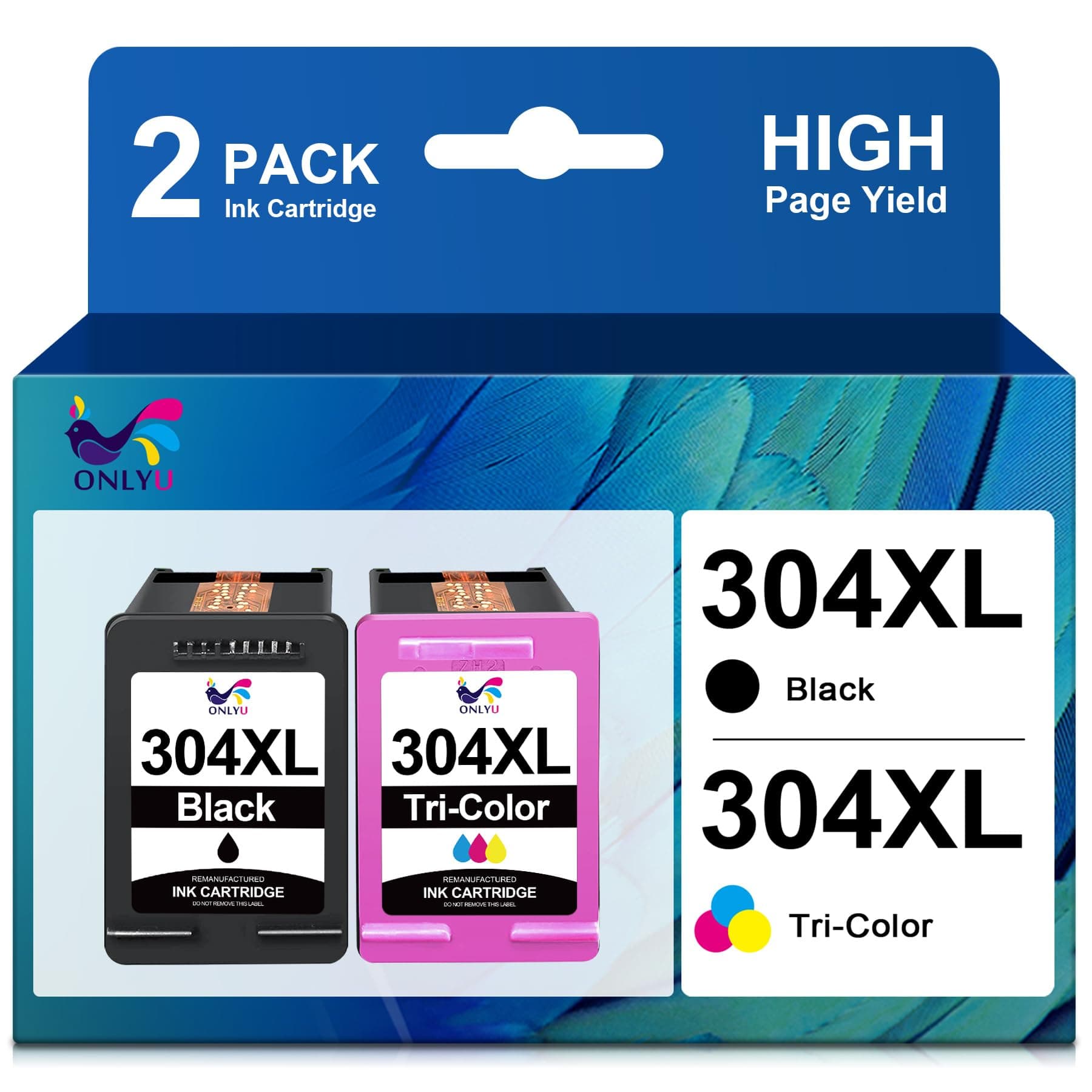 ONLYU 304XL di ricambio compatibile per HP 304 cartucce HP 304 XL cartucce per HP Envy 5030 5032 5010 5050 DeskJet 3750 2630 3760 3762 2600 2620 2622 (1 nero, 1 colore)