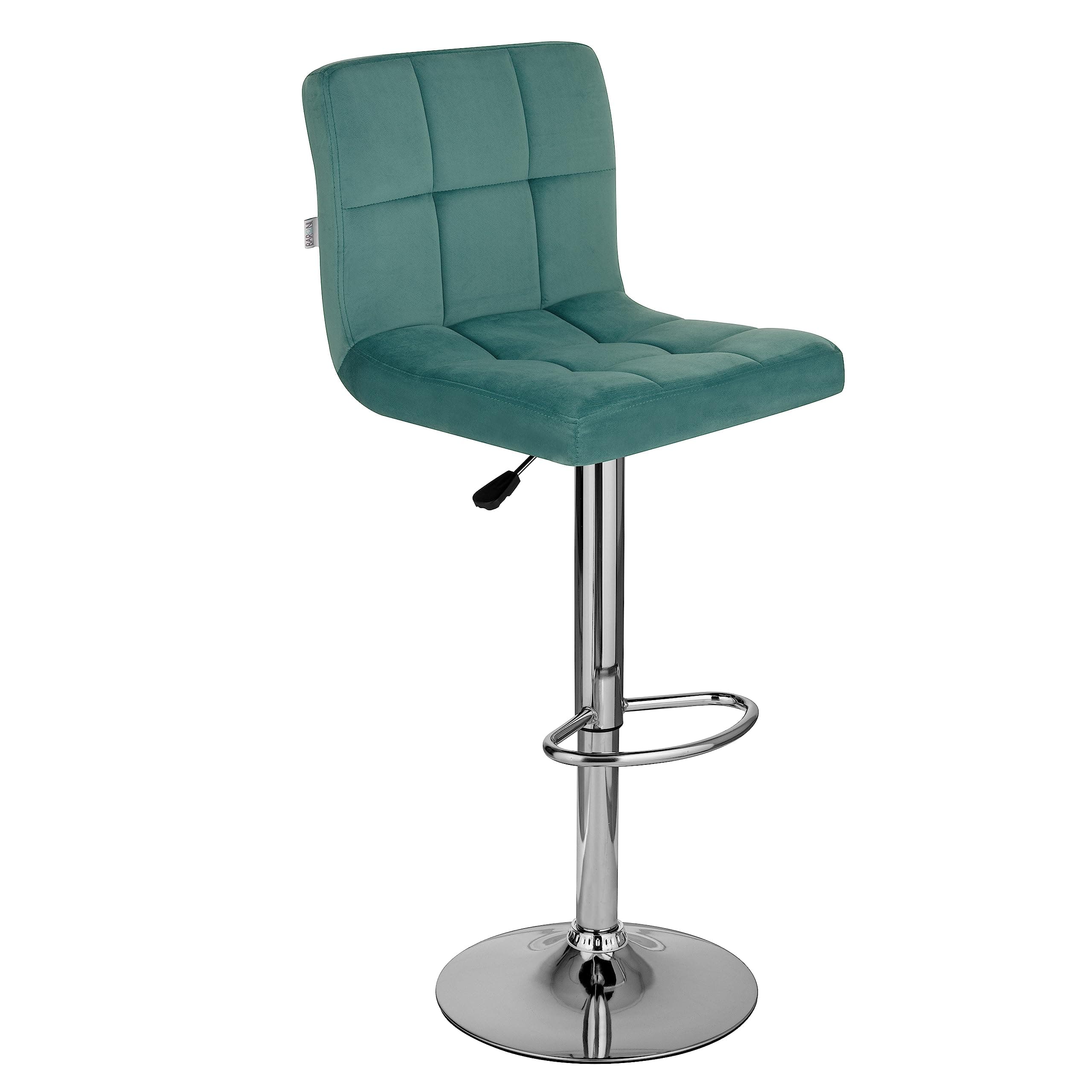 Baroni Home Sgabello da Bar o Cucina in Tessuto Imbottito, Regolabile e Girevole a 360°, con Schienale e Poggiapiedi, Struttura in Acciaio Cromato, (1 Pezzo, Petrolio Velluto)