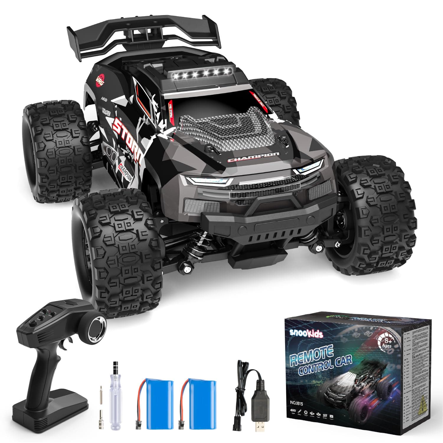 snookids Voiture Télécommandée - 2,4 GHz Voiture RC Rapide Tout Terrain 40 km/h avec Lumières 1:18, 4WD High Speed Buggy Crawlers Radiocommandée Jouet Cadeau pour Enfant Adulte